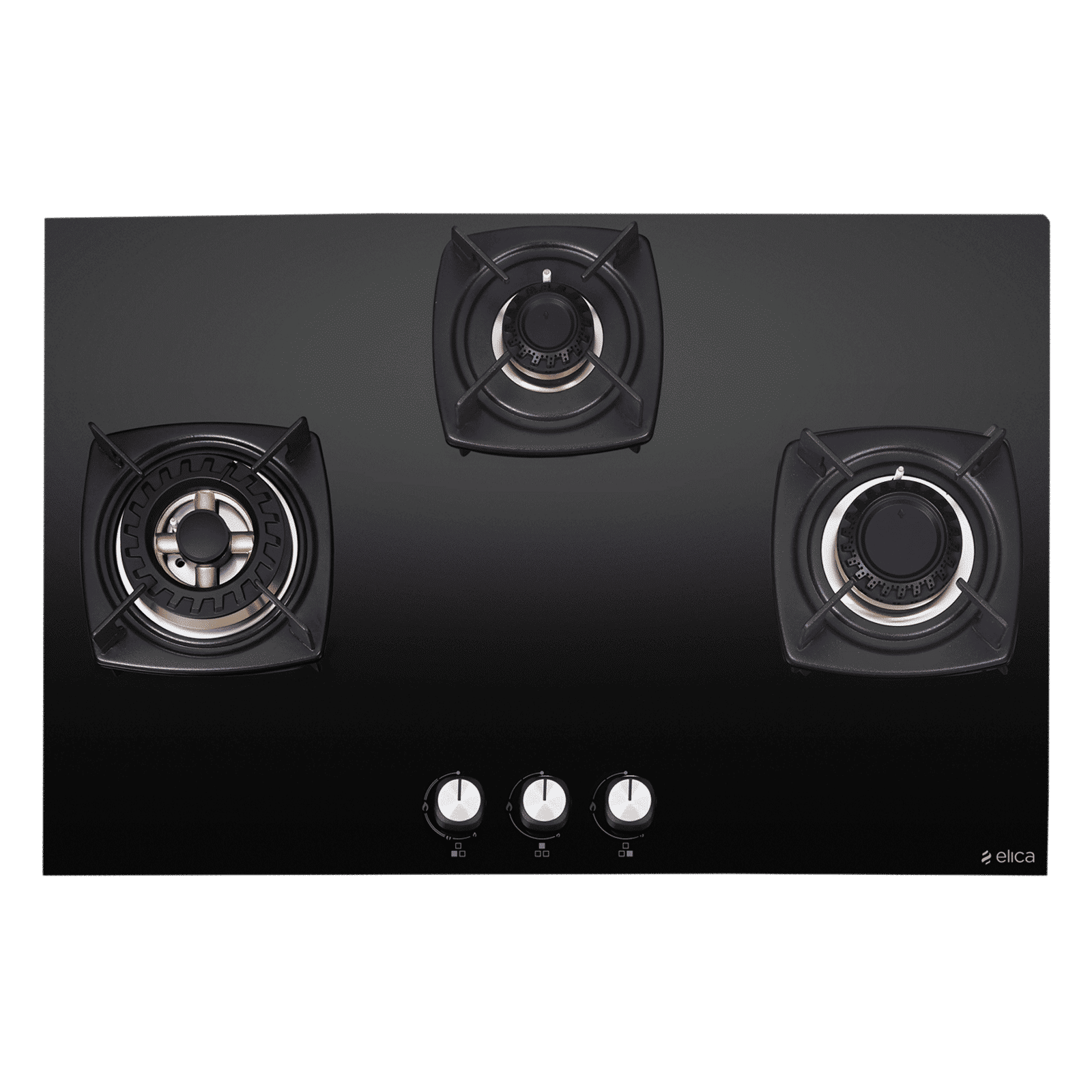 Elica DT FLEXI FB MFC 3B 70 SWIRL Glass Top 3 Burner Automatic Electric Hob (Cast Iron Grid, Black)_1