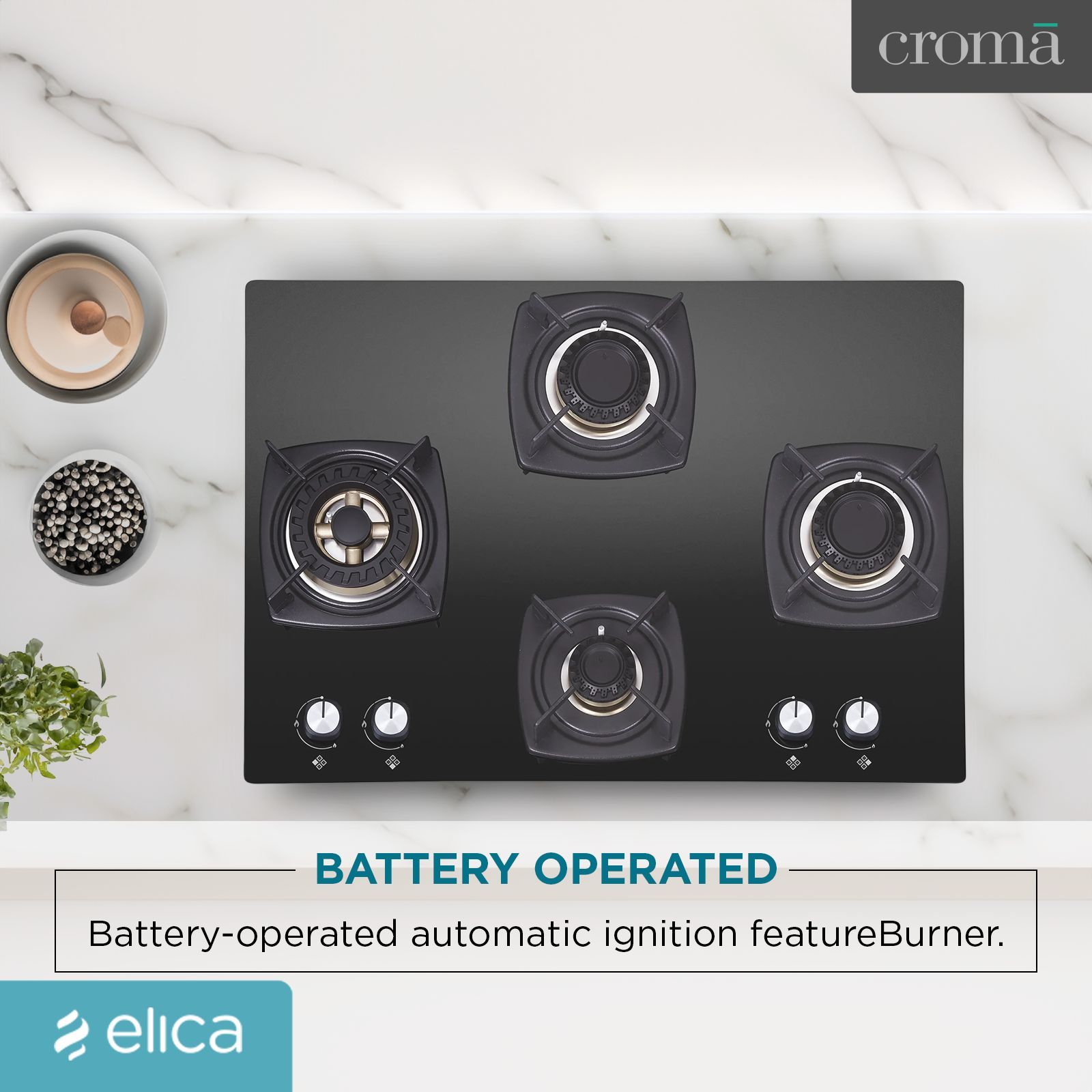 Elica DT FLEXI FB MFC 4B 70 SWIRL Glass Top 4 Burner Automatic Electric Hob (Cast Iron Grid, Black)_10
