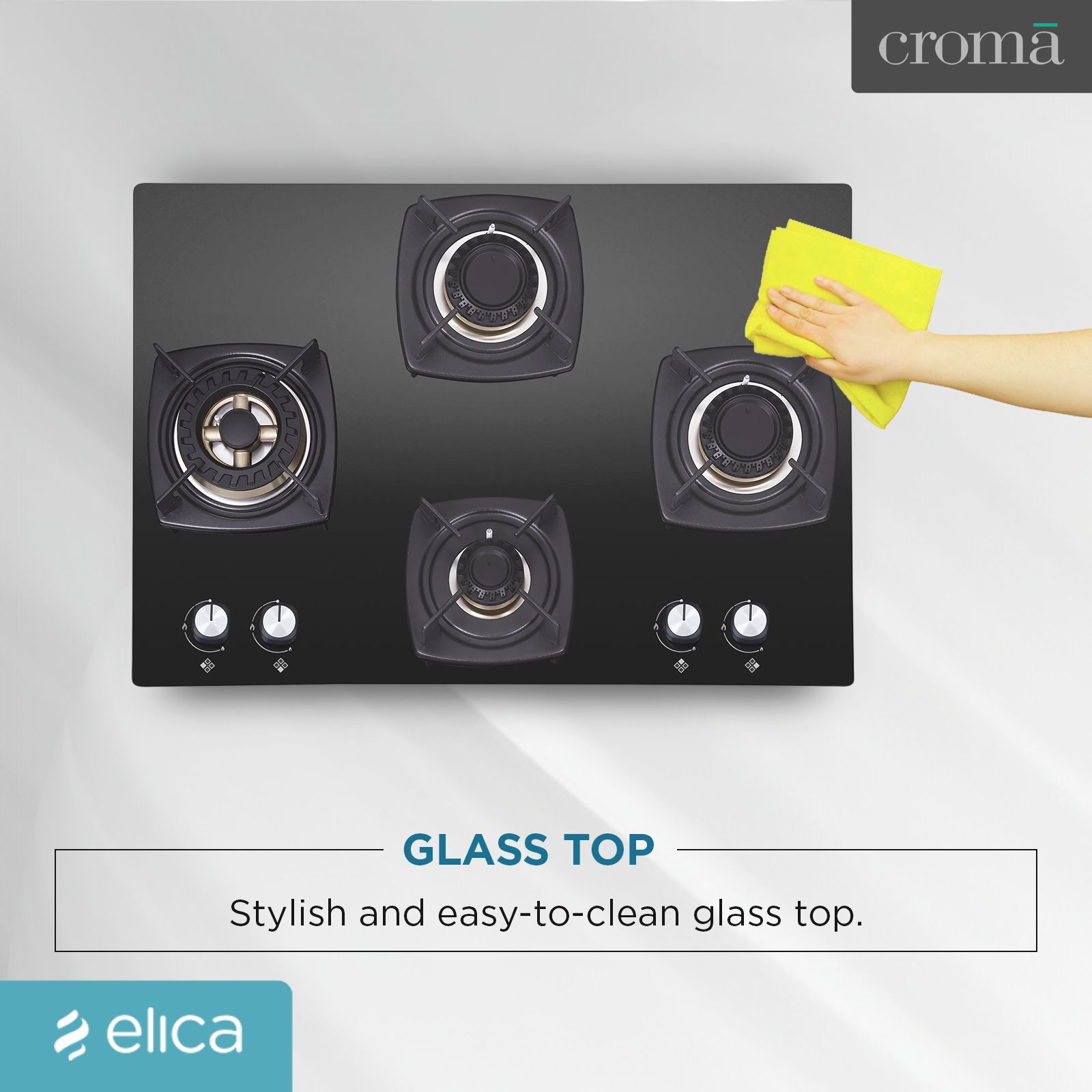 Elica DT FLEXI FB MFC 4B 70 SWIRL Glass Top 4 Burner Automatic Electric Hob (Cast Iron Grid, Black)_7