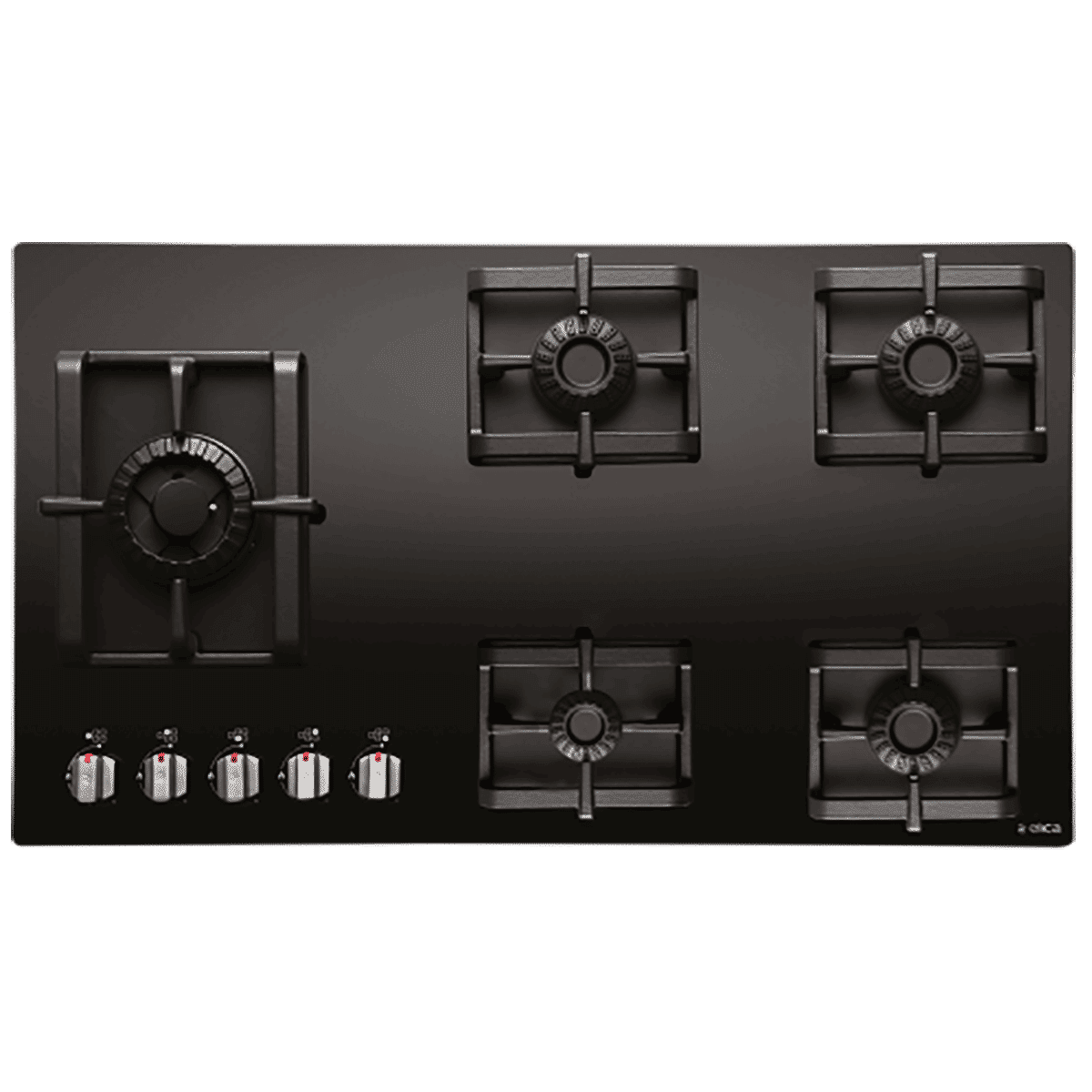 Elica PRO MFC 5B 91 SWIRL Glass Top 5 Burner Automatic Electric Hob (Metallic Knob, Black)_1