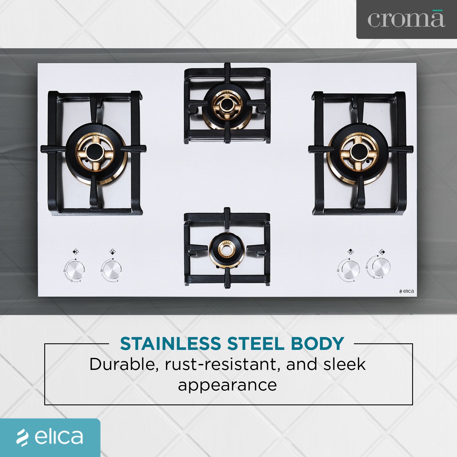 Elica INOX PRO FB MFC 4B 91 DX 4 Burner Automatic Electric Hob (Round Metallic Knob, Stainless Steel)_8