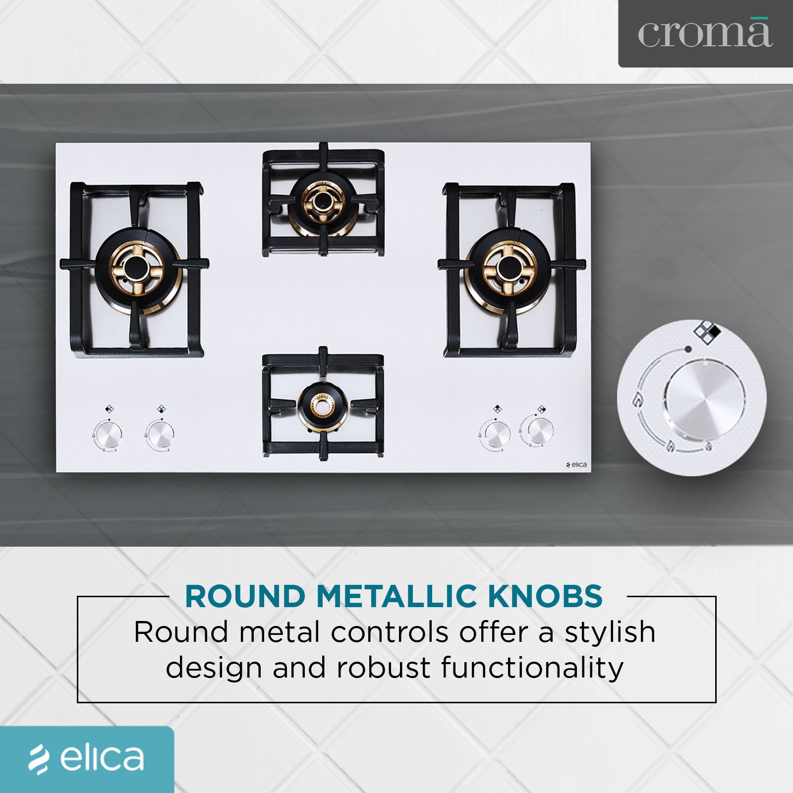 Elica INOX PRO FB MFC 4B 91 DX 4 Burner Automatic Electric Hob (Round Metallic Knob, Stainless Steel)_10