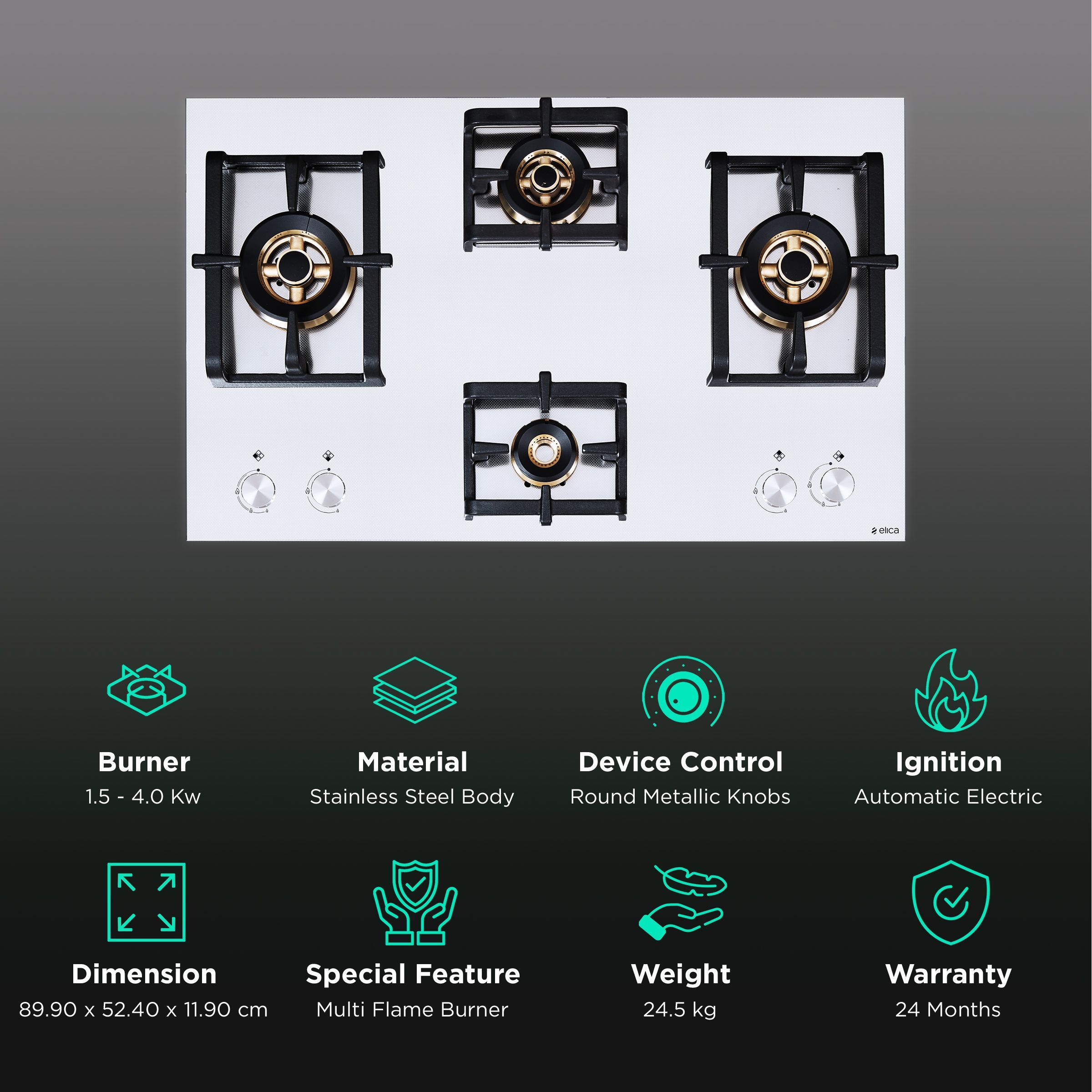 Elica INOX PRO FB MFC 4B 91 DX 4 Burner Automatic Electric Hob (Round Metallic Knob, Stainless Steel)_3