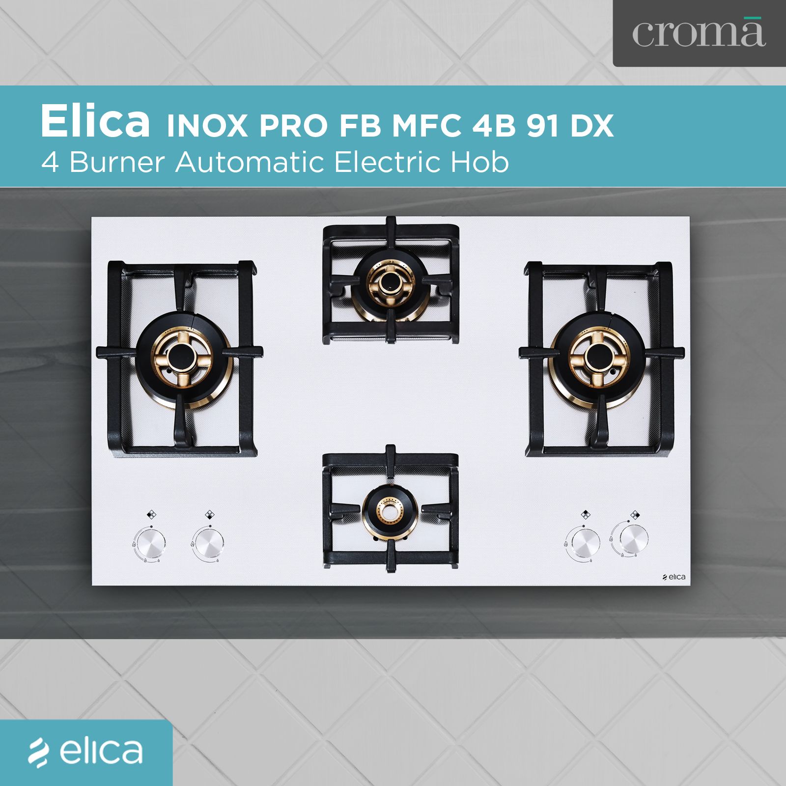 Elica INOX PRO FB MFC 4B 91 DX 4 Burner Automatic Electric Hob (Round Metallic Knob, Stainless Steel)_6