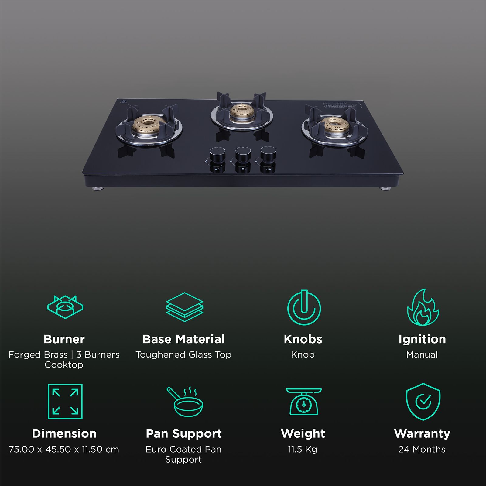 elica 773 CT VETRO (TKN CROWN DT SERIES) Toughened Glass Top 3 Burner Manual Gas Stove (Ultra Slim Frame, Black/White)_3