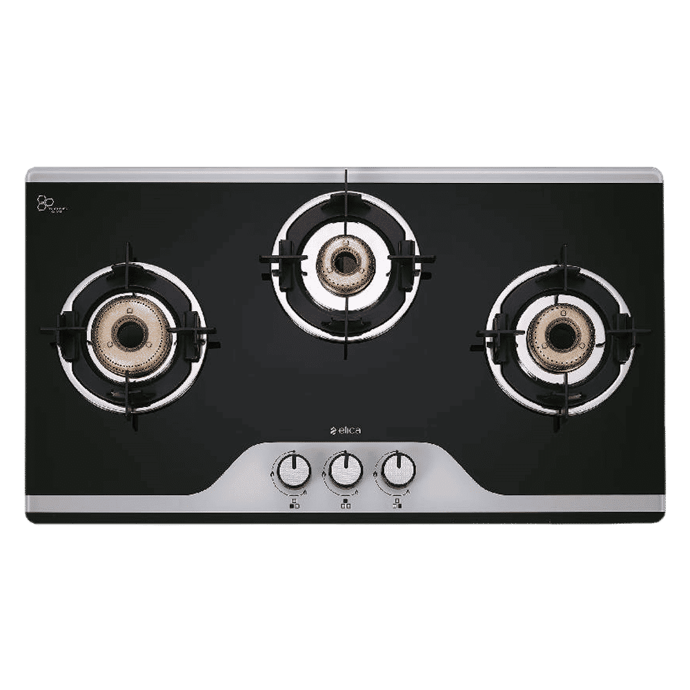 elica 773 CT VETRO (TKN CROWN DT SERIES) Toughened Glass Top 3 Burner Manual Gas Stove (Ultra Slim Frame, Black/White)_6