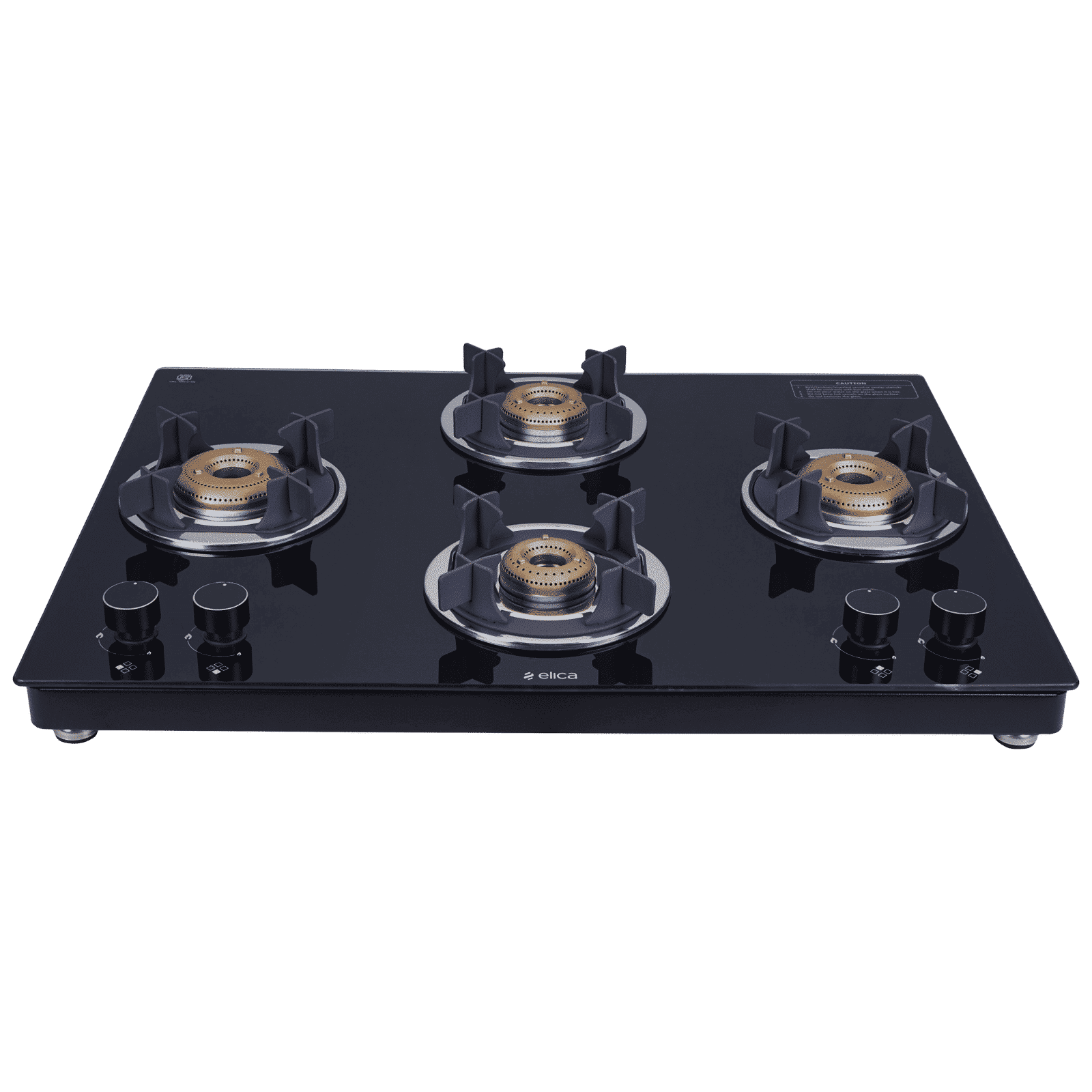 Elica 694 CT VETRO 2J (TKN CROWN DT SERIES) Toughened Glass Top 4 Burner Manual Gas Stove (Ultra Slim Frame, Black)_1