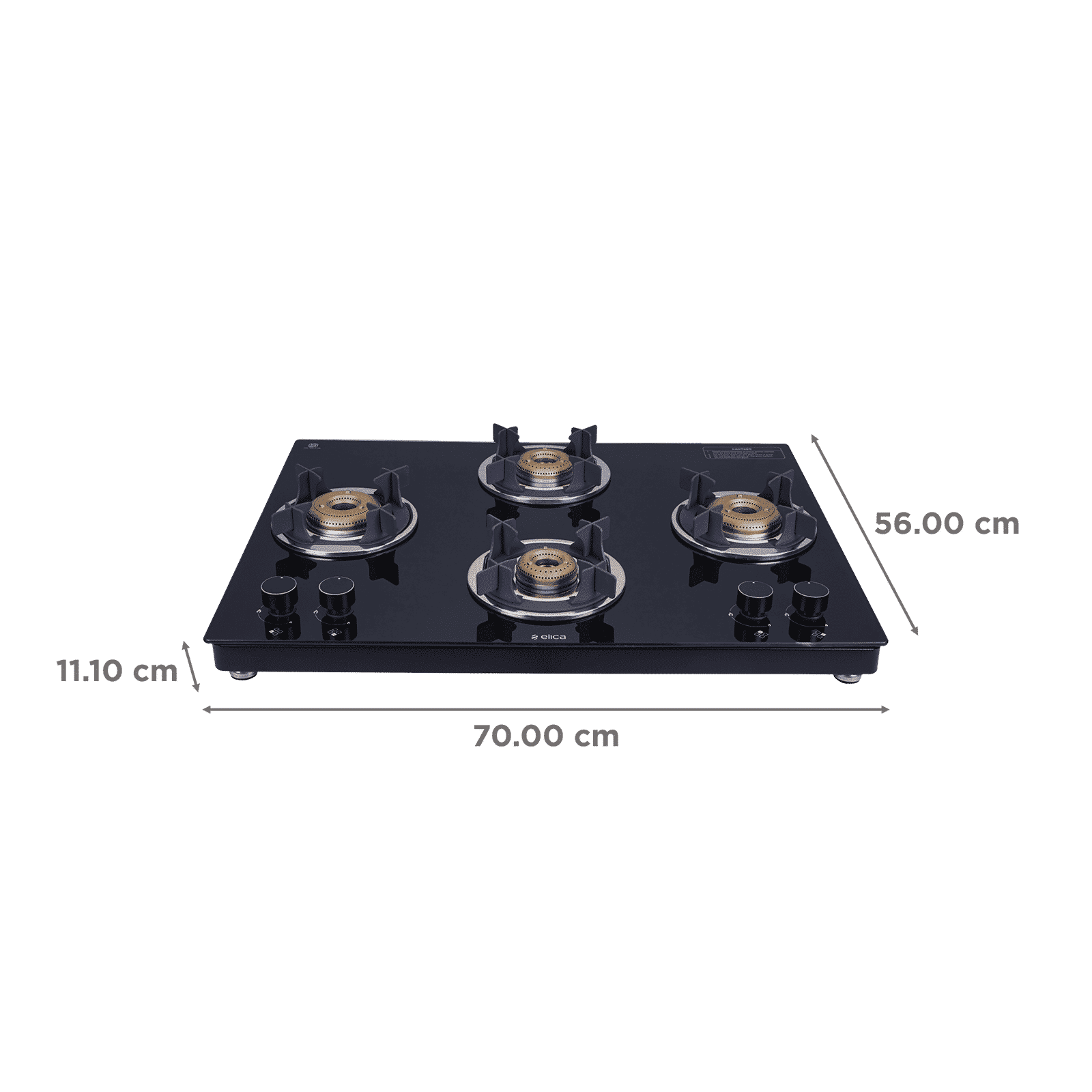 Elica 694 CT VETRO 2J (TKN CROWN DT SERIES) Toughened Glass Top 4 Burner Manual Gas Stove (Ultra Slim Frame, Black)_2