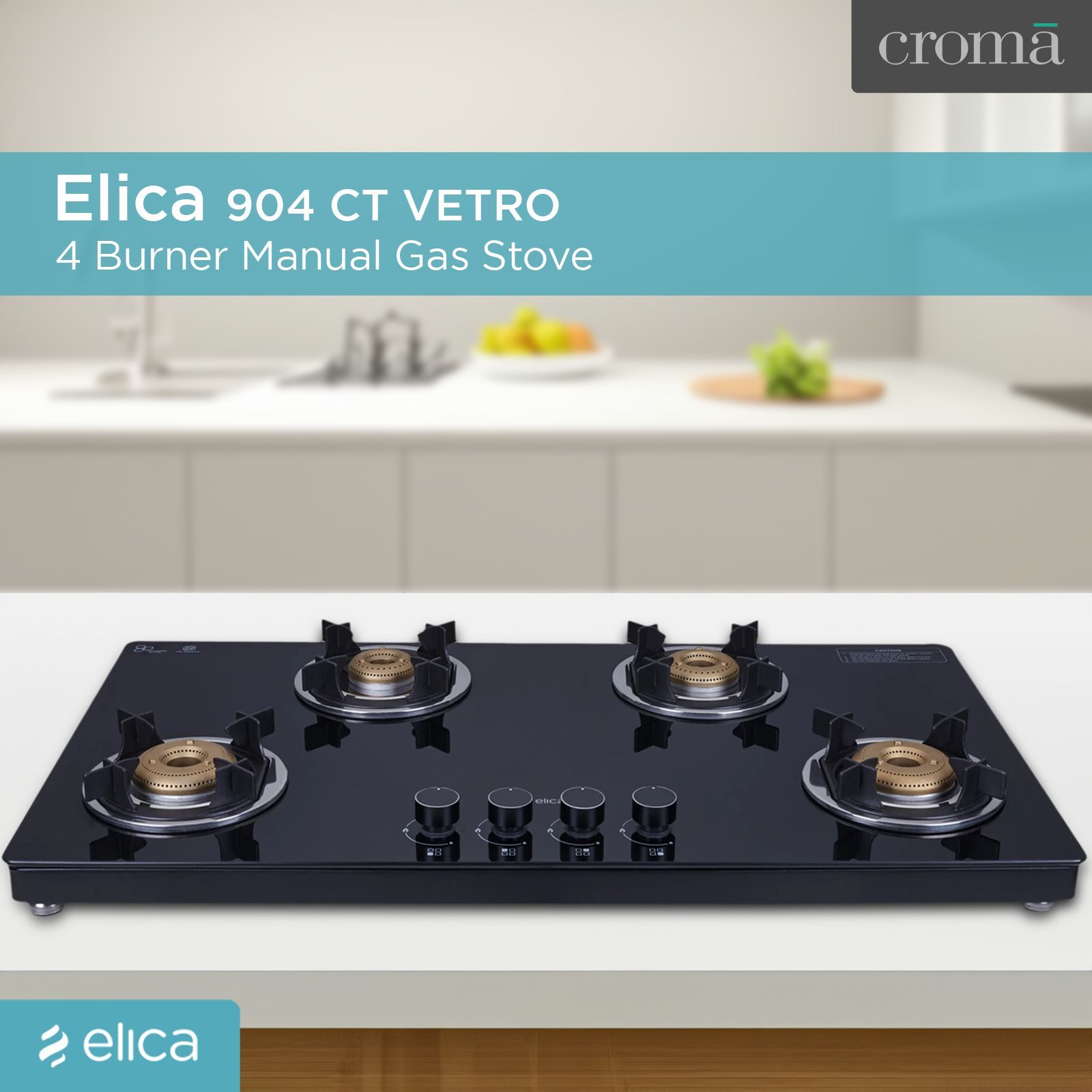 Elica 904 CT VETRO 2J (TKN CROWN DT SERIES) Toughened Glass Top 4 Burner Manual Gas Stove (Ultra Slim Frame, Black) Elica 904 CT VETRO 2J (TKN CROWN DT SERIES) Toughened Glass Top 4 Burner Manual Gas Stove (Ultra Slim Frame, Black)_10