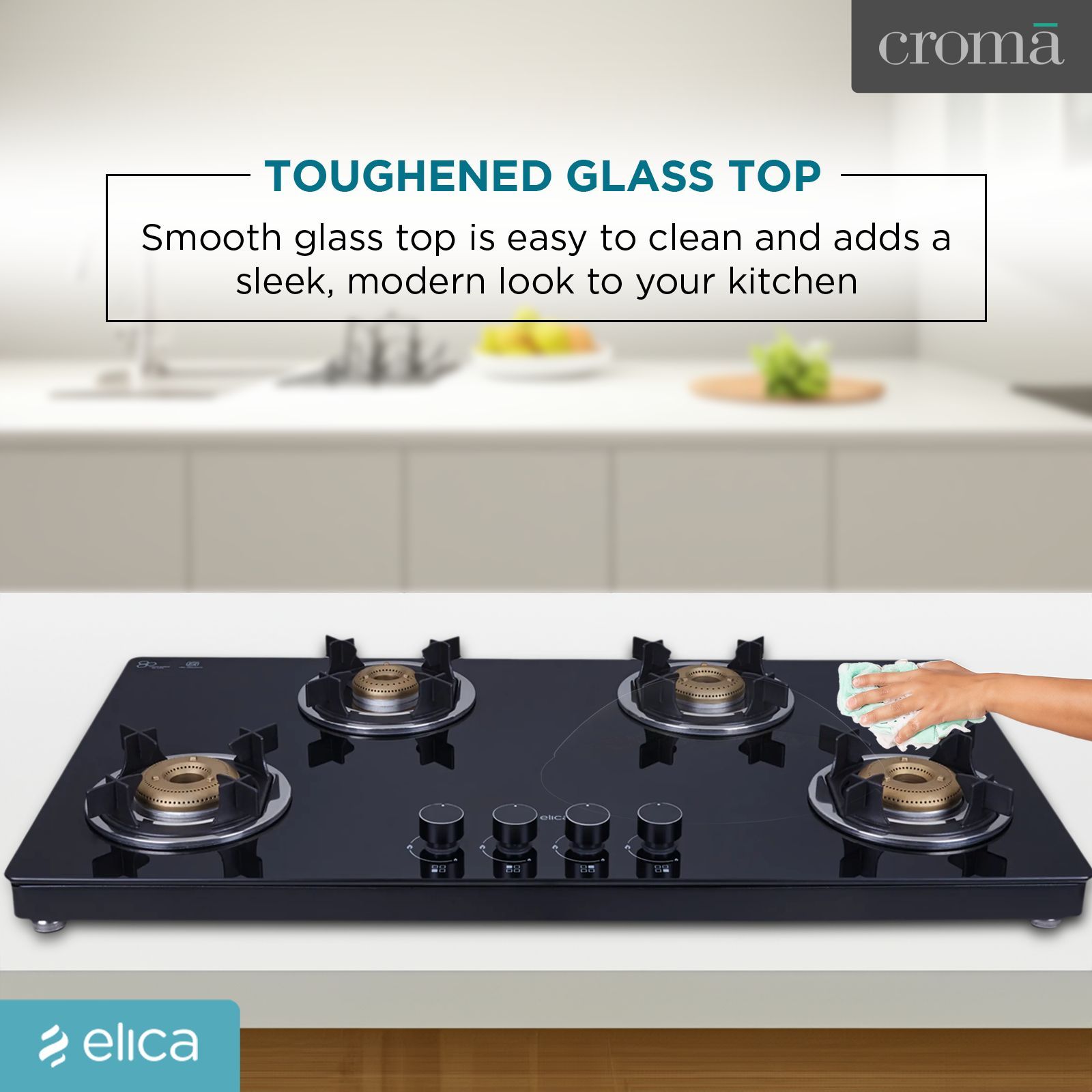 Elica 904 CT VETRO 2J (TKN CROWN DT SERIES) Toughened Glass Top 4 Burner Manual Gas Stove (Ultra Slim Frame, Black) Elica 904 CT VETRO 2J (TKN CROWN DT SERIES) Toughened Glass Top 4 Burner Manual Gas Stove (Ultra Slim Frame, Black)_12