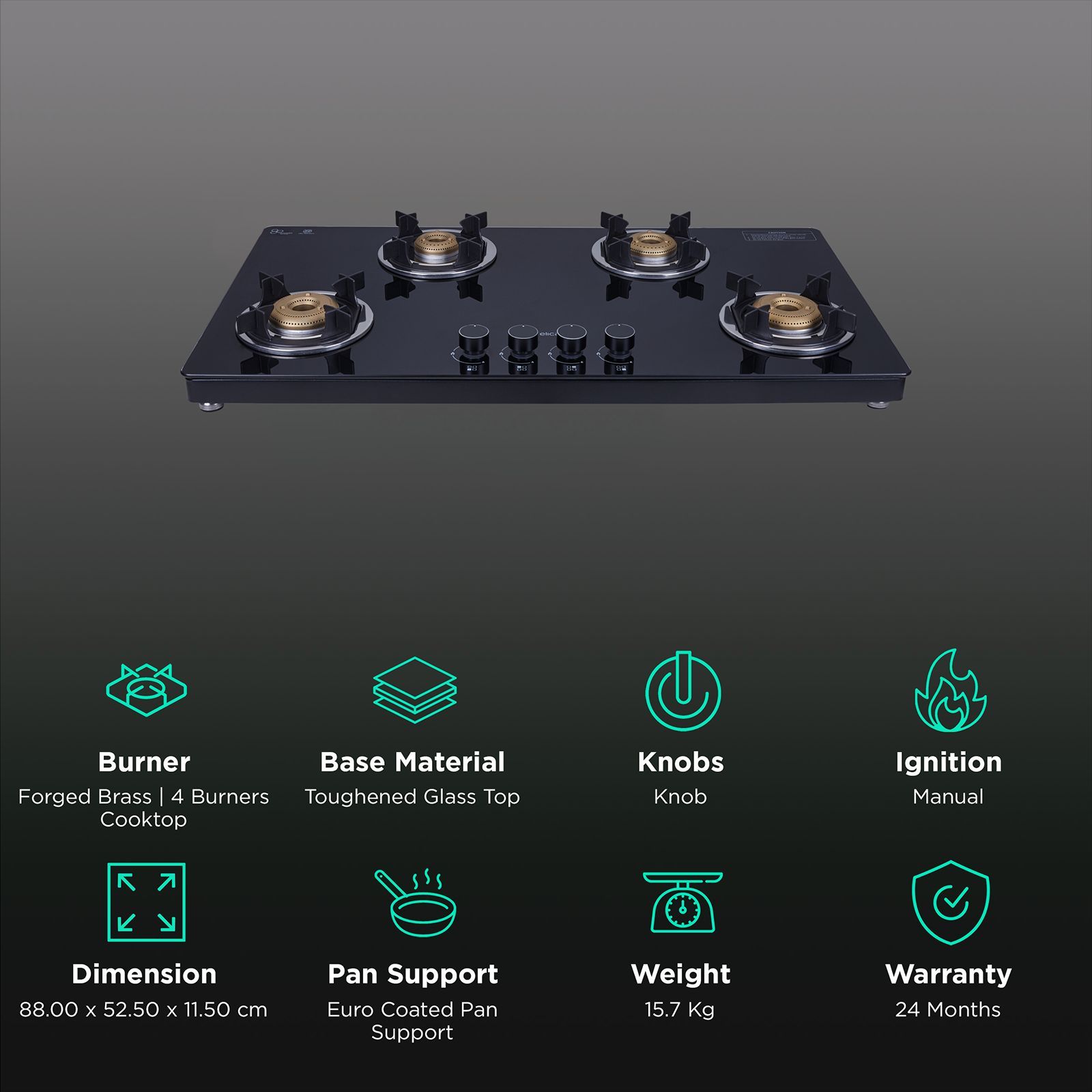 Elica 904 CT VETRO 2J (TKN CROWN DT SERIES) Toughened Glass Top 4 Burner Manual Gas Stove (Ultra Slim Frame, Black) Elica 904 CT VETRO 2J (TKN CROWN DT SERIES) Toughened Glass Top 4 Burner Manual Gas Stove (Ultra Slim Frame, Black)_3