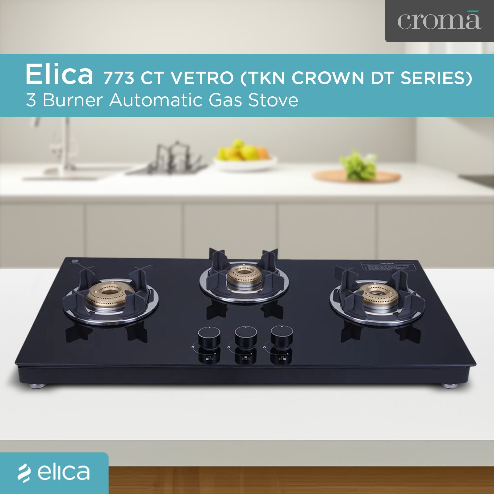 elica 773 CT VETRO (TKN CROWN DT SERIES) Toughened Glass Top 3 Burner Automatic Gas Stove (Ultra Slim Frame, Black)_10