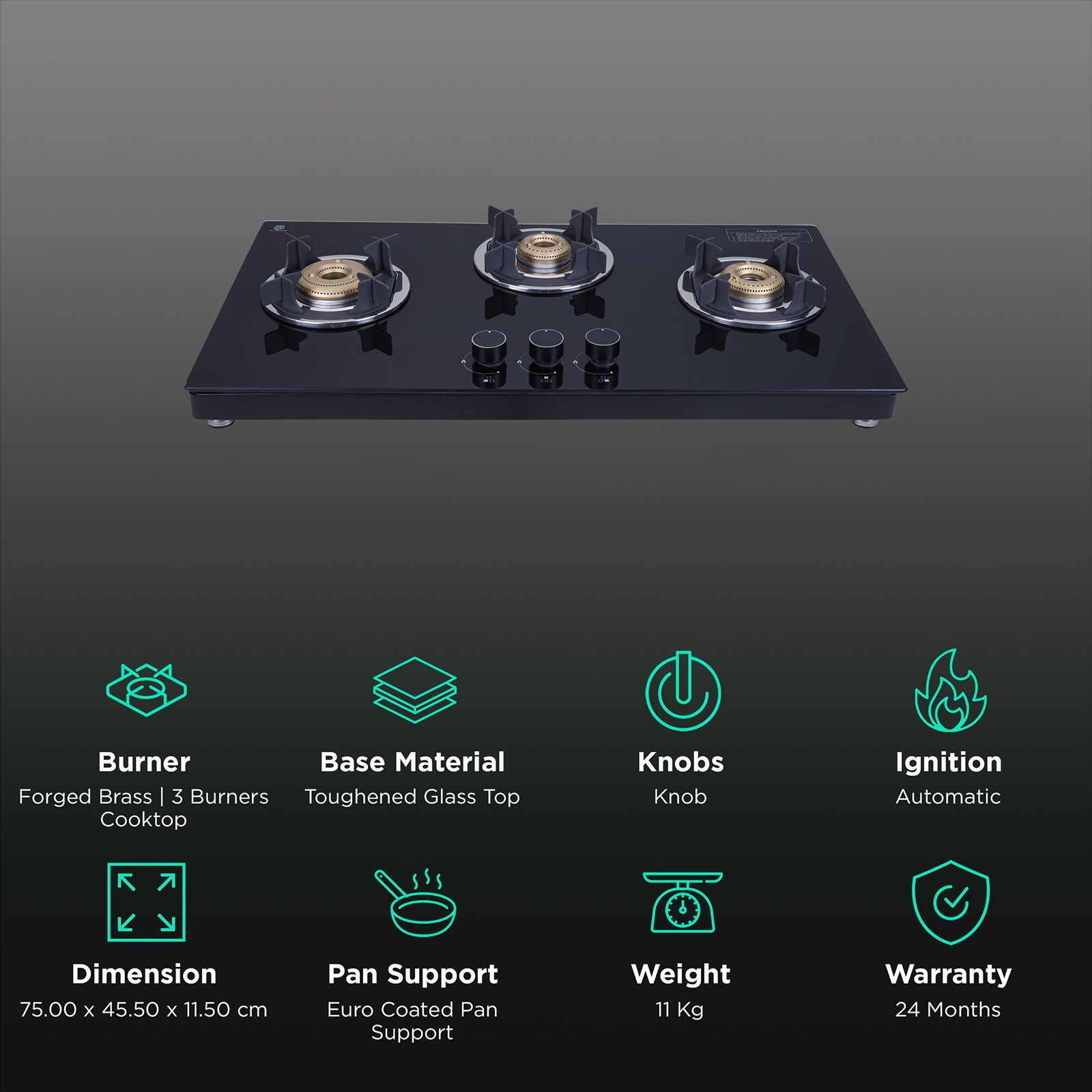 elica 773 CT VETRO (TKN CROWN DT SERIES) Toughened Glass Top 3 Burner Automatic Gas Stove (Ultra Slim Frame, Black)_3