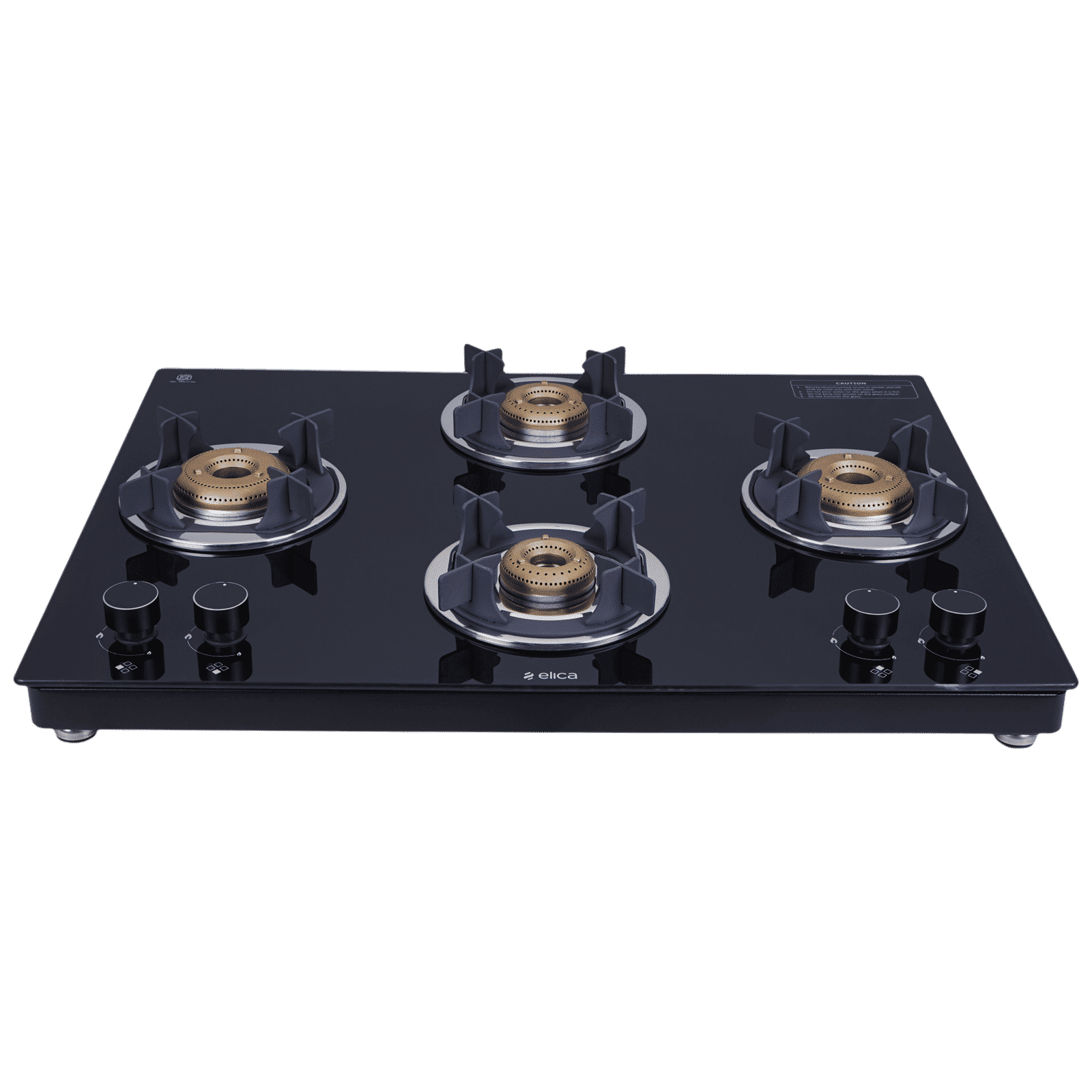 Elica 694 CT VETRO 2J (TKN CROWN DT SERIES) Toughened Glass Top 4 Burner Automatic Gas Stove (Ultra Slim Frame, Black)_1