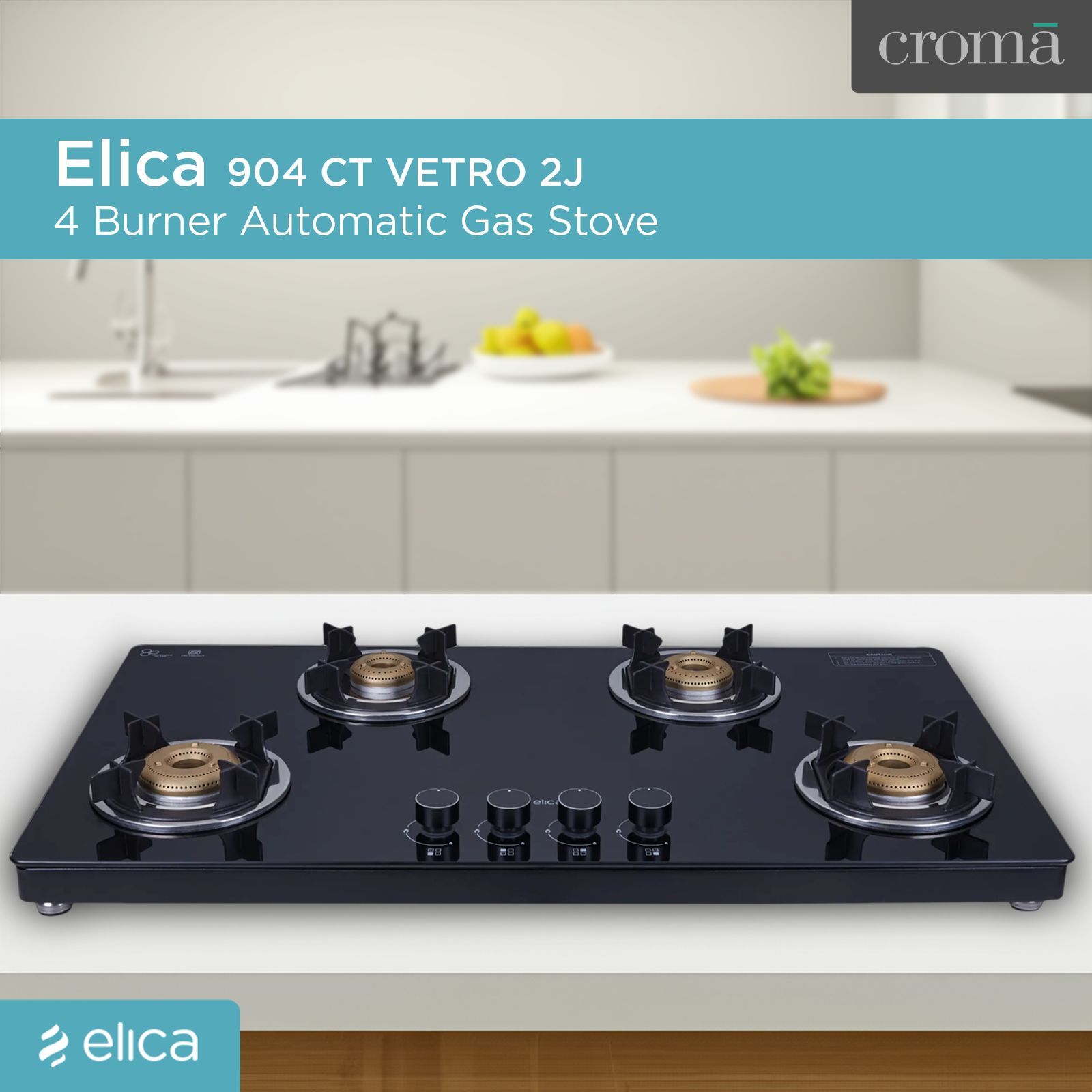 Elica 904 CT VETRO 2J (TKN CROWN DT SERIES) Toughened Glass Top 4 Burner Automatic Gas Stove (Ultra Slim Frame, Black) Elica 904 CT VETRO 2J (TKN CROWN DT SERIES) Toughened Glass Top 4 Burner Automatic Gas Stove (Ultra Slim Frame, Black)_10