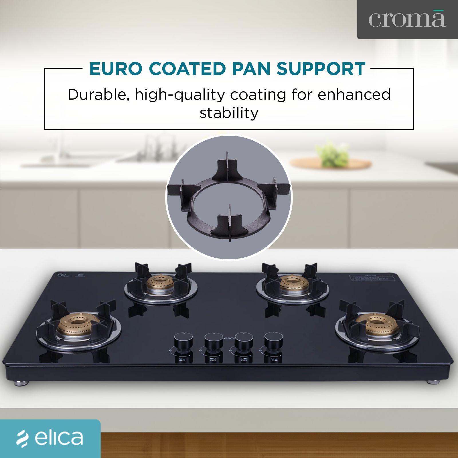 Elica 904 CT VETRO 2J (TKN CROWN DT SERIES) Toughened Glass Top 4 Burner Automatic Gas Stove (Ultra Slim Frame, Black) Elica 904 CT VETRO 2J (TKN CROWN DT SERIES) Toughened Glass Top 4 Burner Automatic Gas Stove (Ultra Slim Frame, Black)_13