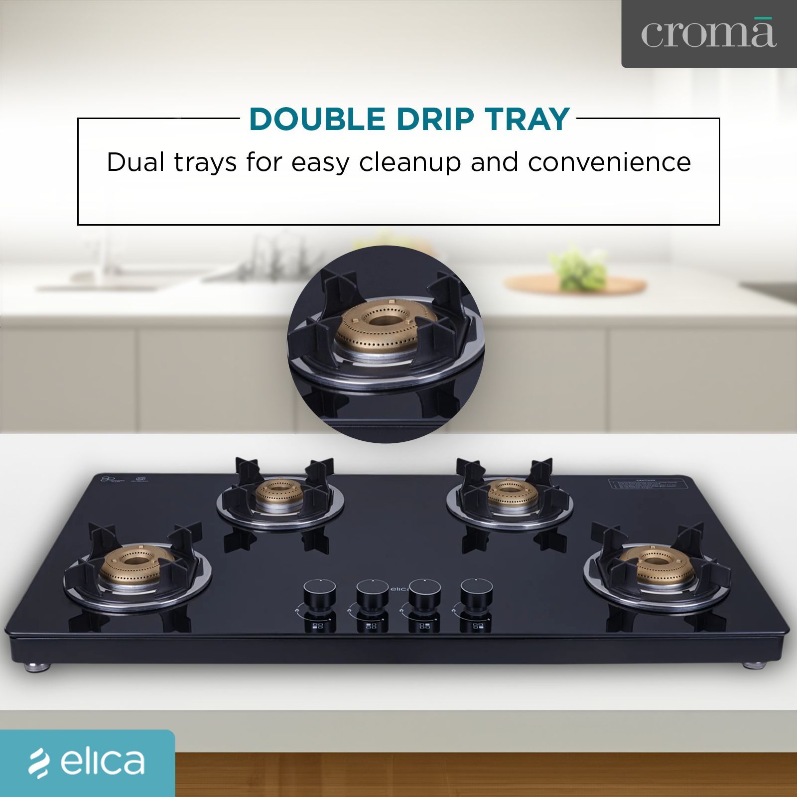 Elica 904 CT VETRO 2J (TKN CROWN DT SERIES) Toughened Glass Top 4 Burner Automatic Gas Stove (Ultra Slim Frame, Black) Elica 904 CT VETRO 2J (TKN CROWN DT SERIES) Toughened Glass Top 4 Burner Automatic Gas Stove (Ultra Slim Frame, Black)_15