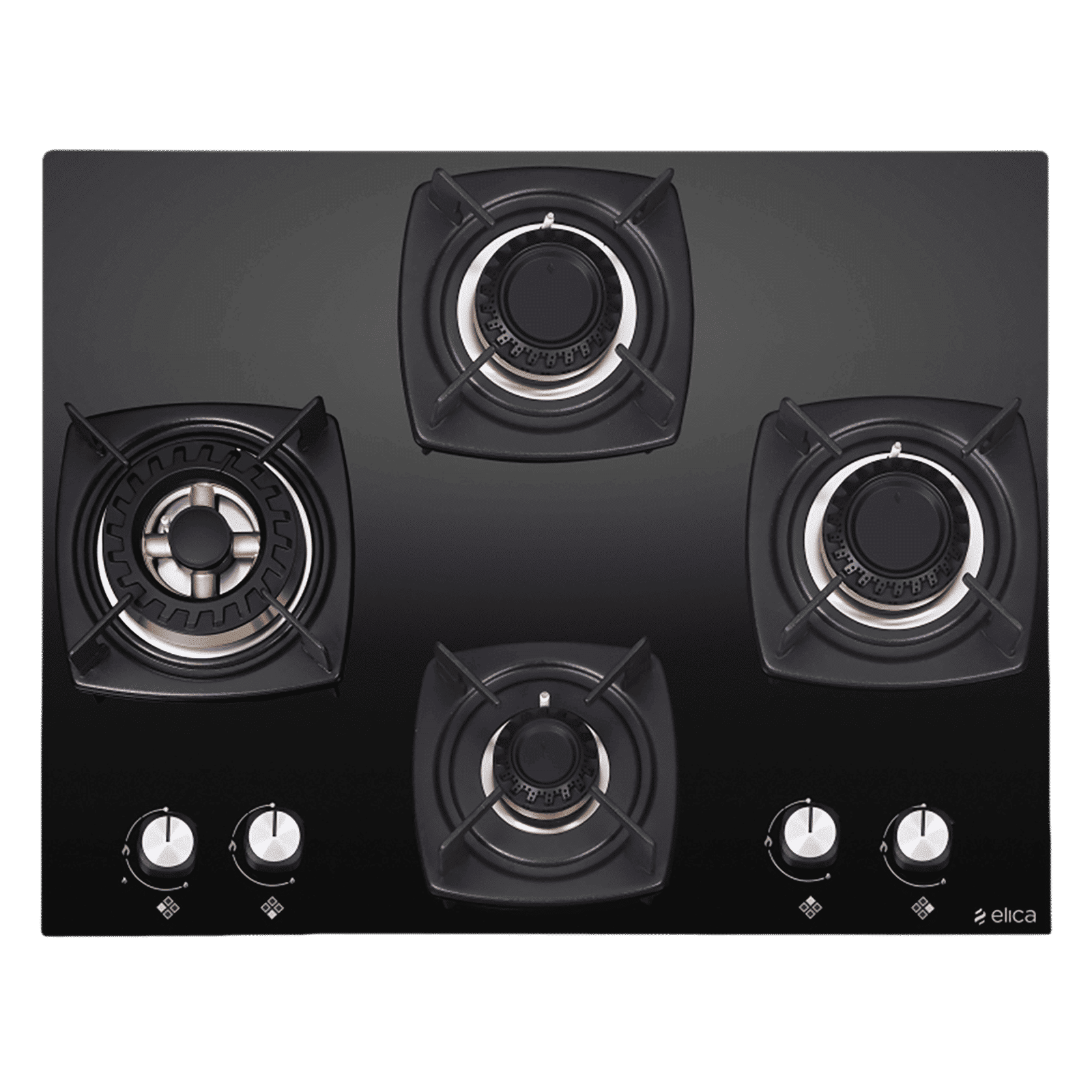 Elica DT FB MFC 4B 65 SWIRL Toughened Glass Top 4 Burner Automatic Hob (Cast Iron Grid, Black)_1