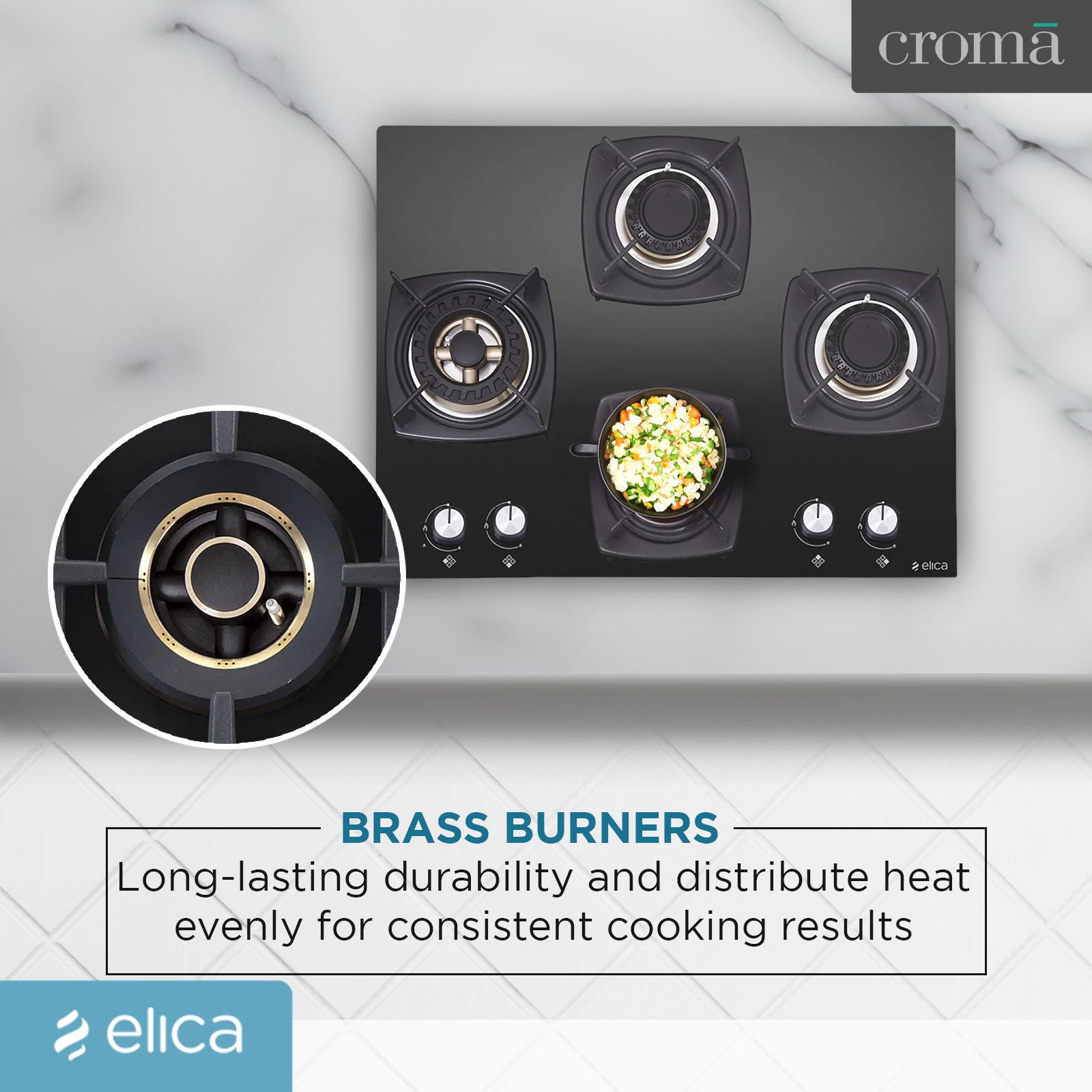 Elica DT FB MFC 4B 65 SWIRL Toughened Glass Top 4 Burner Automatic Hob (Cast Iron Grid, Black)_7