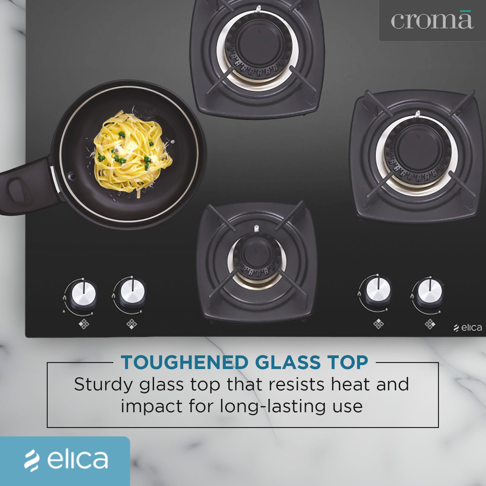 Elica DT FB MFC 4B 65 SWIRL Toughened Glass Top 4 Burner Automatic Hob (Cast Iron Grid, Black)_8