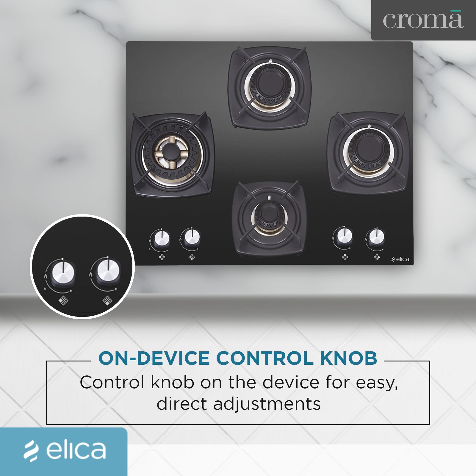 Elica DT FB MFC 4B 65 SWIRL Toughened Glass Top 4 Burner Automatic Hob (Cast Iron Grid, Black)_9