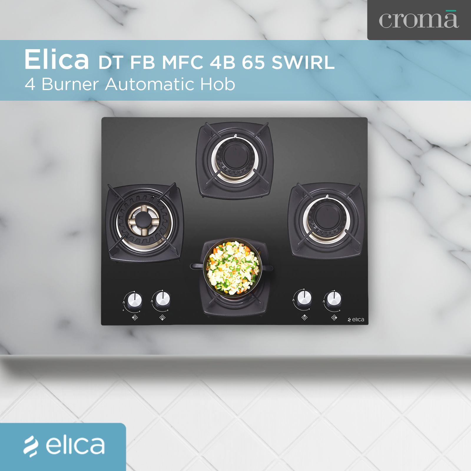 Elica DT FB MFC 4B 65 SWIRL Toughened Glass Top 4 Burner Automatic Hob (Cast Iron Grid, Black)_6