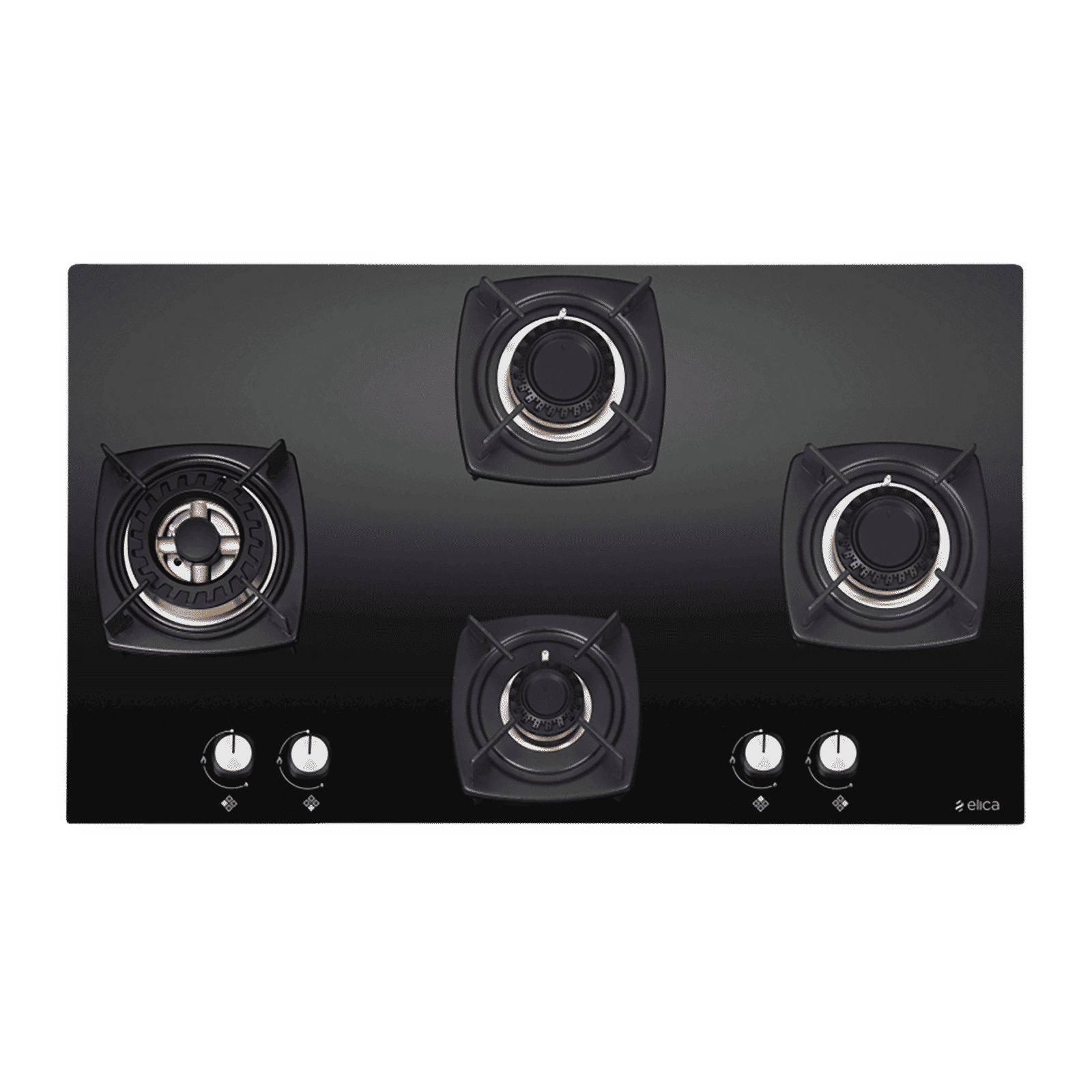 Elica DT FLEXI FB MFC 4B 91 SWIRL Toughened Glass Top 4 Burner Automatic Hob (Cast Iron Grid, Black)_1
