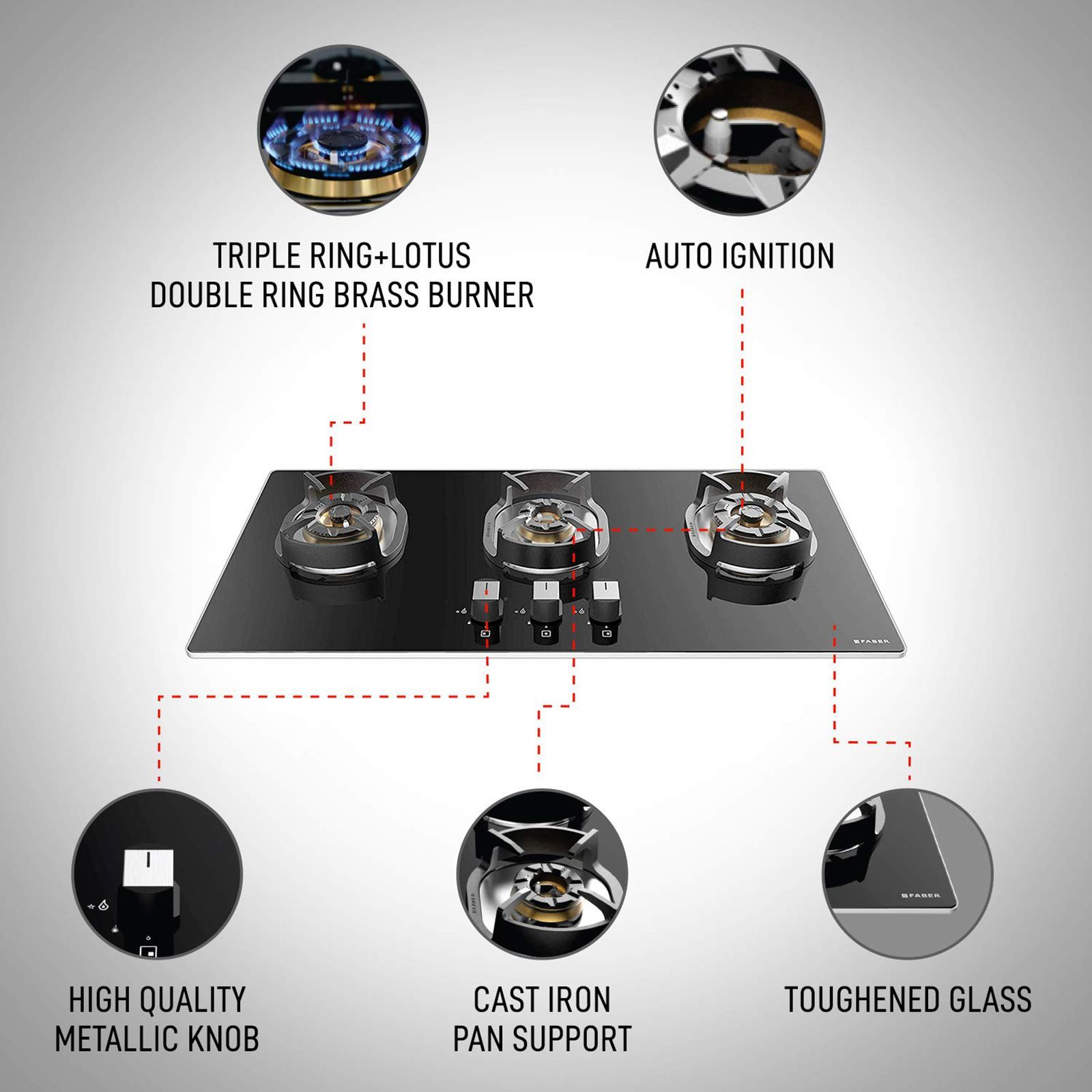 Faber Nexus IND HT803 CRS BR CI AI Toughened Glass Top 3 Burner Automatic Hob (Cast Iron Pan Support, Black) Faber Nexus IND HT803 CRS BR CI AI Toughened Glass Top 3 Burner Automatic Hob (Cast Iron Pan Support, Black)_8