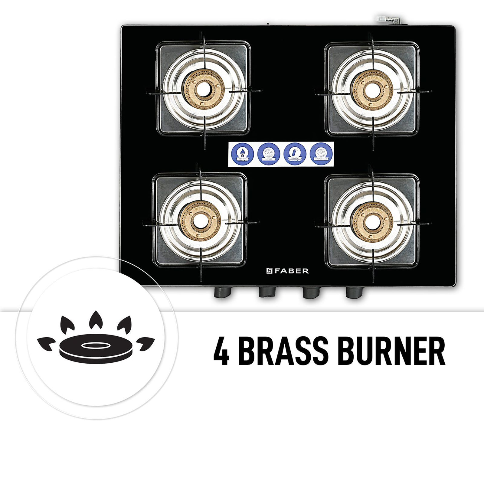 FABER Supreme Plus C Toughened Glass Top 4 Burner Manual Gas Stove (Anti Leak Technology, Black)_10