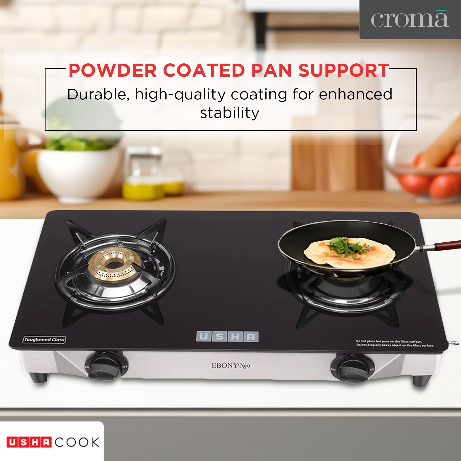 USHA Ebony Neo GS2003 Toughened Glass Top 2 Burner Manual Gas Stove (Powder Coated Pan Support, Black)_12