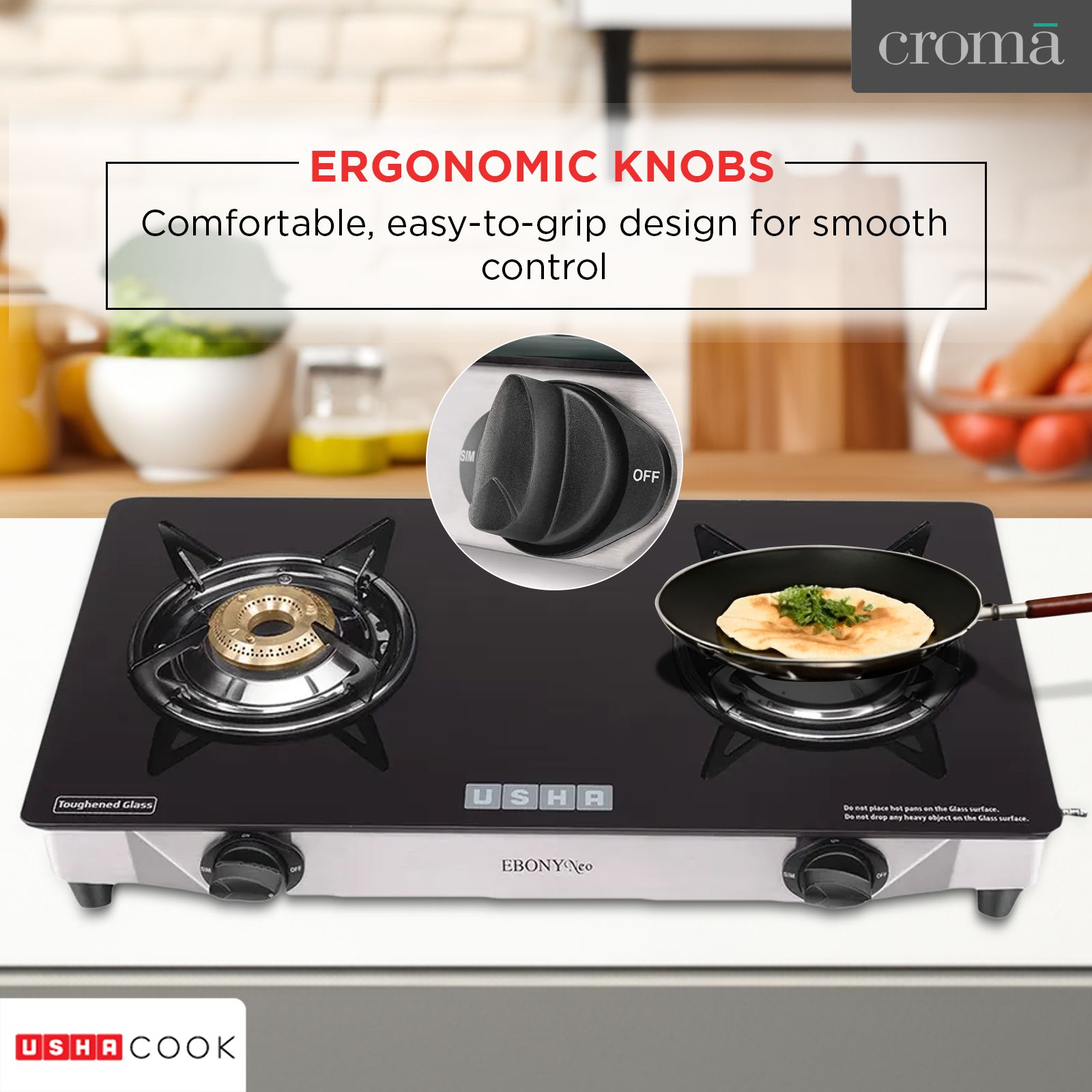 USHA Ebony Neo GS2003 Toughened Glass Top 2 Burner Manual Gas Stove (Powder Coated Pan Support, Black)_13