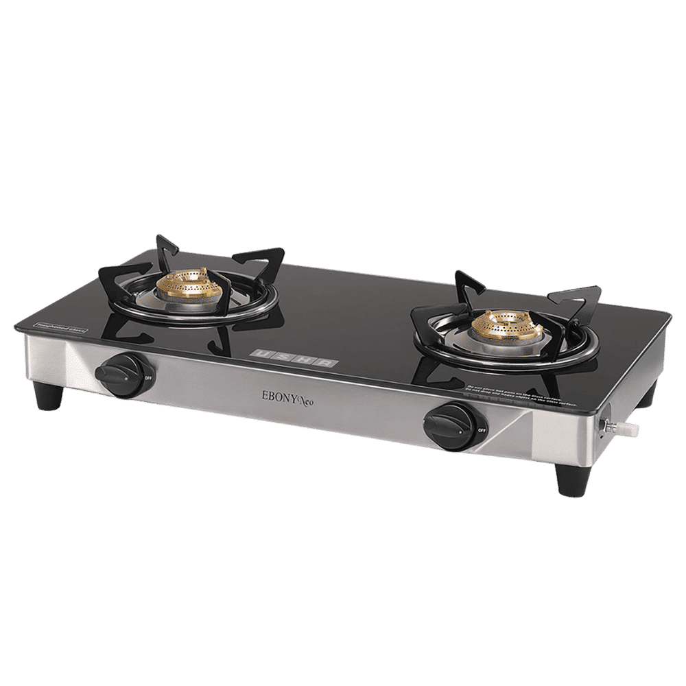 USHA Ebony Neo GS2003 Toughened Glass Top 2 Burner Manual Gas Stove (Powder Coated Pan Support, Black)_7
