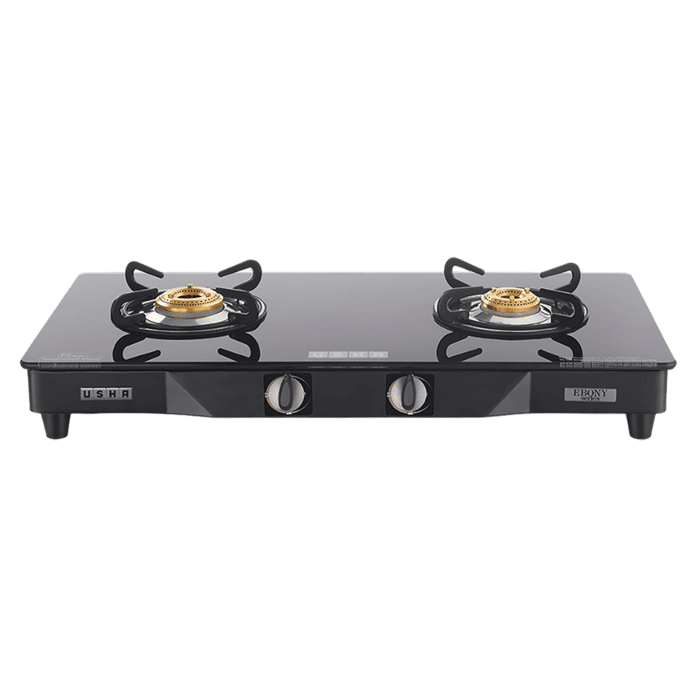 USHA Ebony GS2001 Toughened Glass Top 2 Burner Manual Gas Stove (Slim Line Design, Black)_1