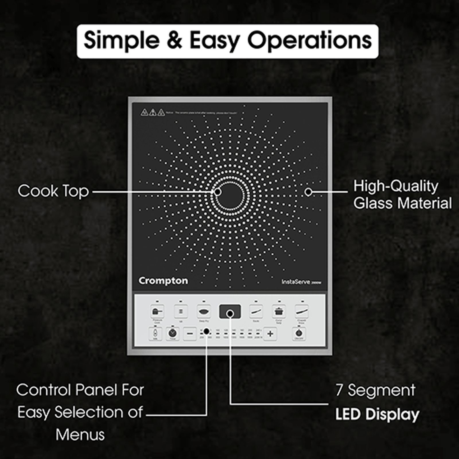 Crompton InstaServe 2000W Induction Cooktop with 7 Preset Menus_7