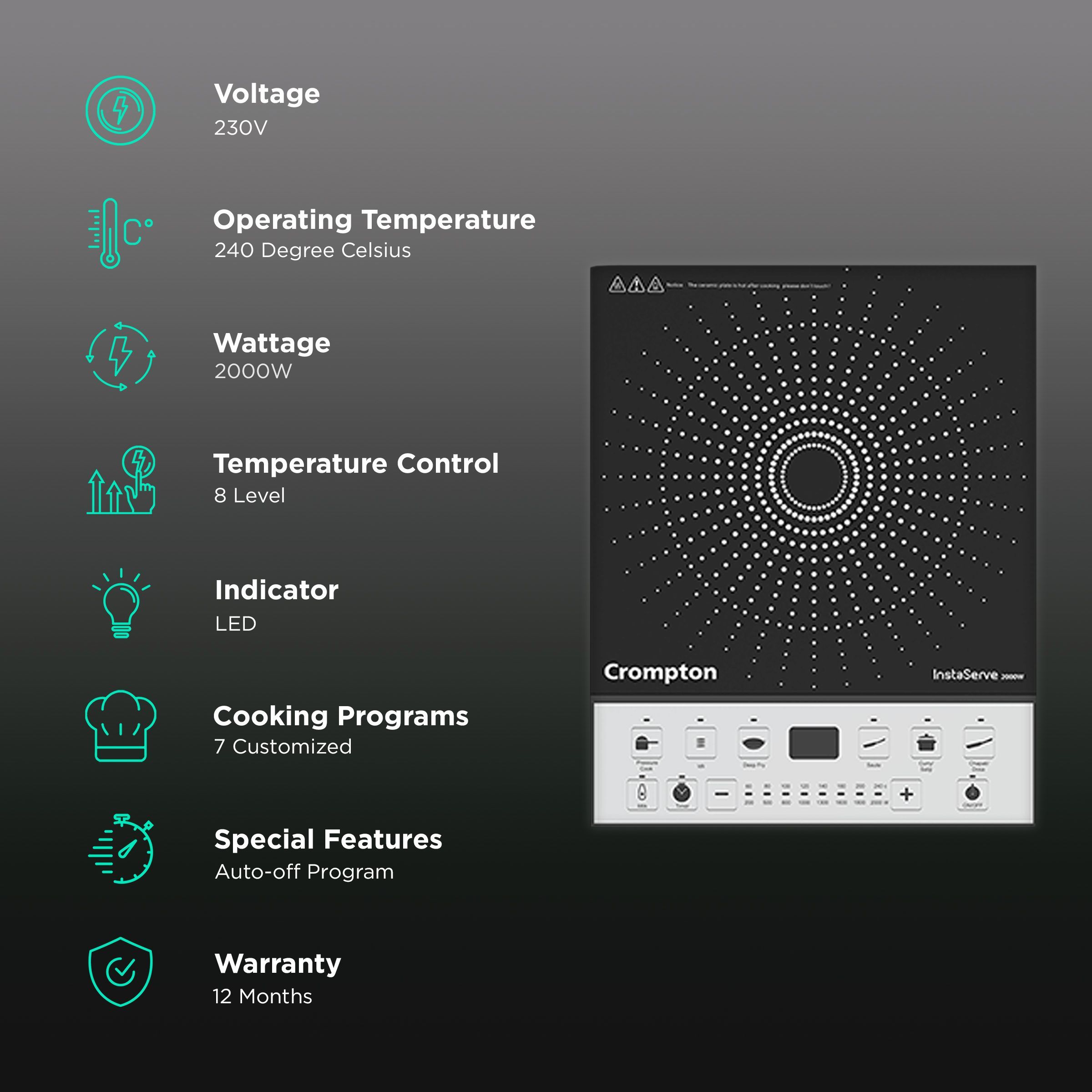 Crompton InstaServe 2000W Induction Cooktop with 7 Preset Menus_3