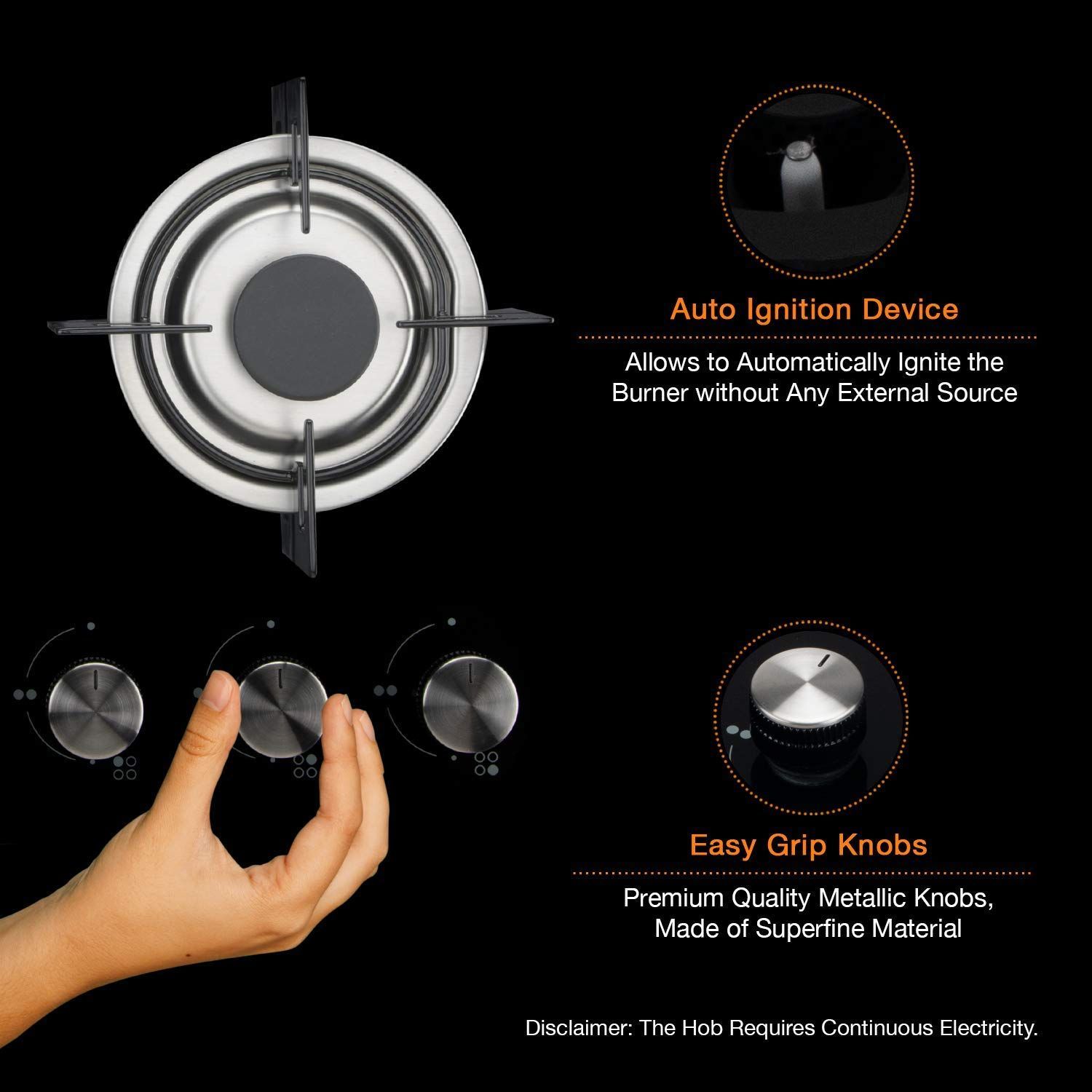 KAFF NE 4B 60 GF Tempered Glass Top 4 Burner Automatic Electric Hob (Enamelled Matt Finish Grills, Black)_8