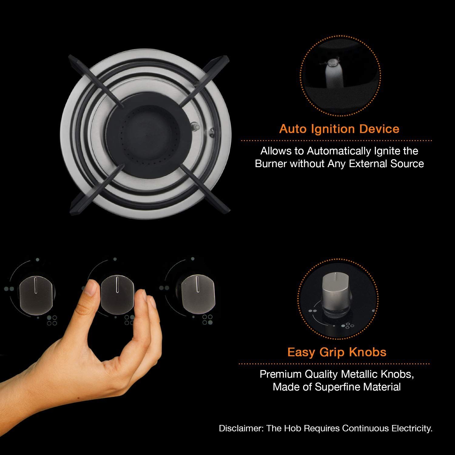 KAFF HBR 604 A Tempered Glass Top 4 Burner Automatic Electric Hob (Matte Enamelled Pan Support, Black)_9