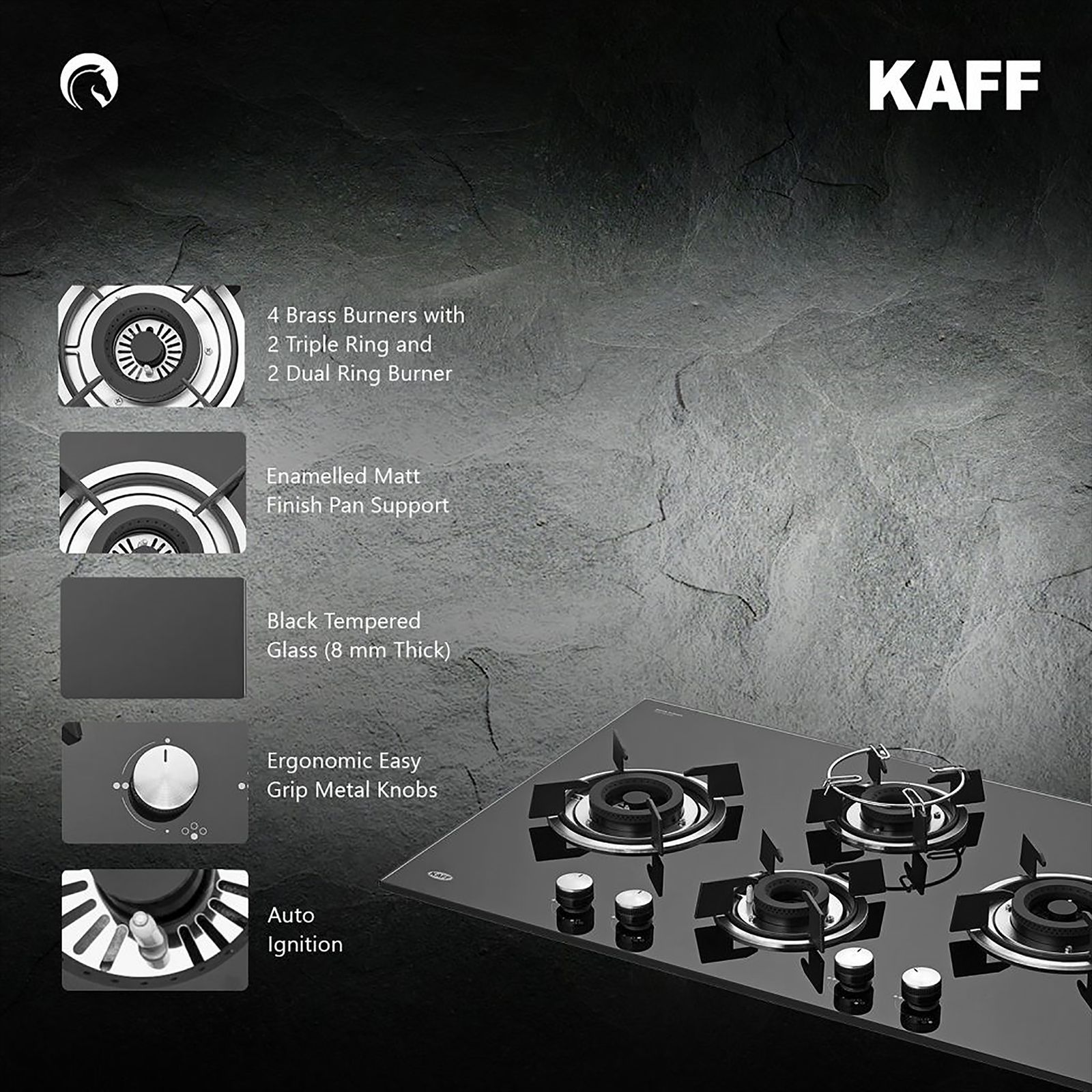 KAFF HBR 784 A Tempered Glass Top 4 Burner Automatic Electric Hob (Enamelled Matt Finish Grills, Black)_5