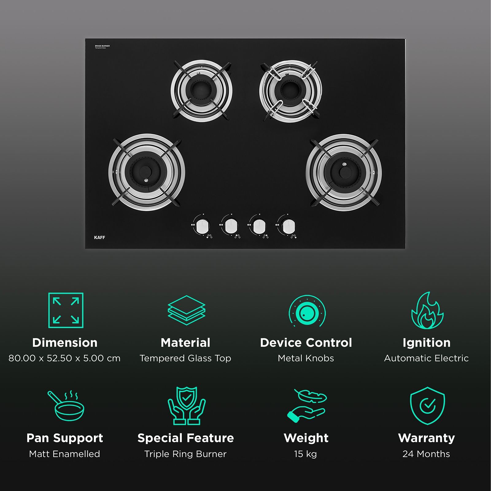 KAFF HBR 804 A Tempered Glass Top 4 Burner Automatic Electric Hob (Enamelled Matt Finish Grills, Black)_3