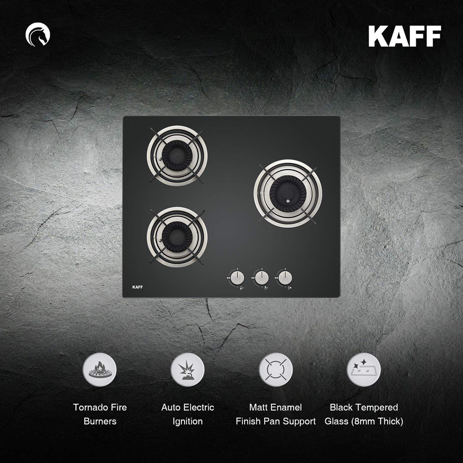 KAFF Crista Tempered Glass Top 3 Burner Automatic Hob (Matte Enamelled Pan Support, Black)_11