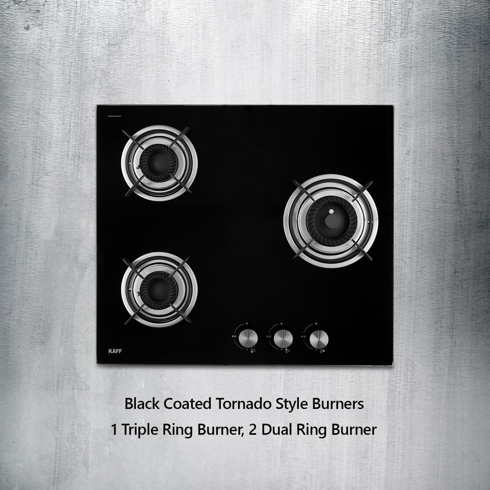 KAFF Crista Tempered Glass Top 3 Burner Automatic Hob (Matte Enamelled Pan Support, Black)_16