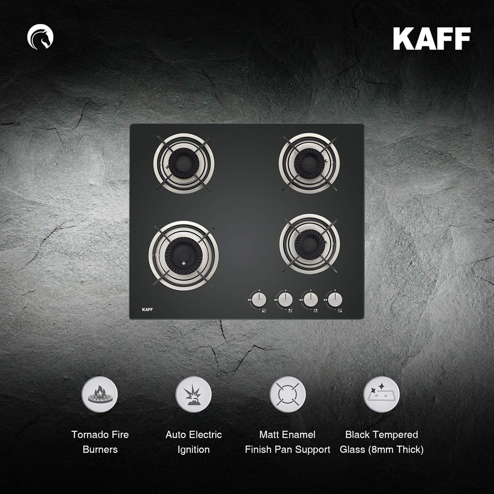 KAFF Crista Tempered Glass Top 4 Burner Automatic Hob (Matte Enamelled Pan Support, Black)_12