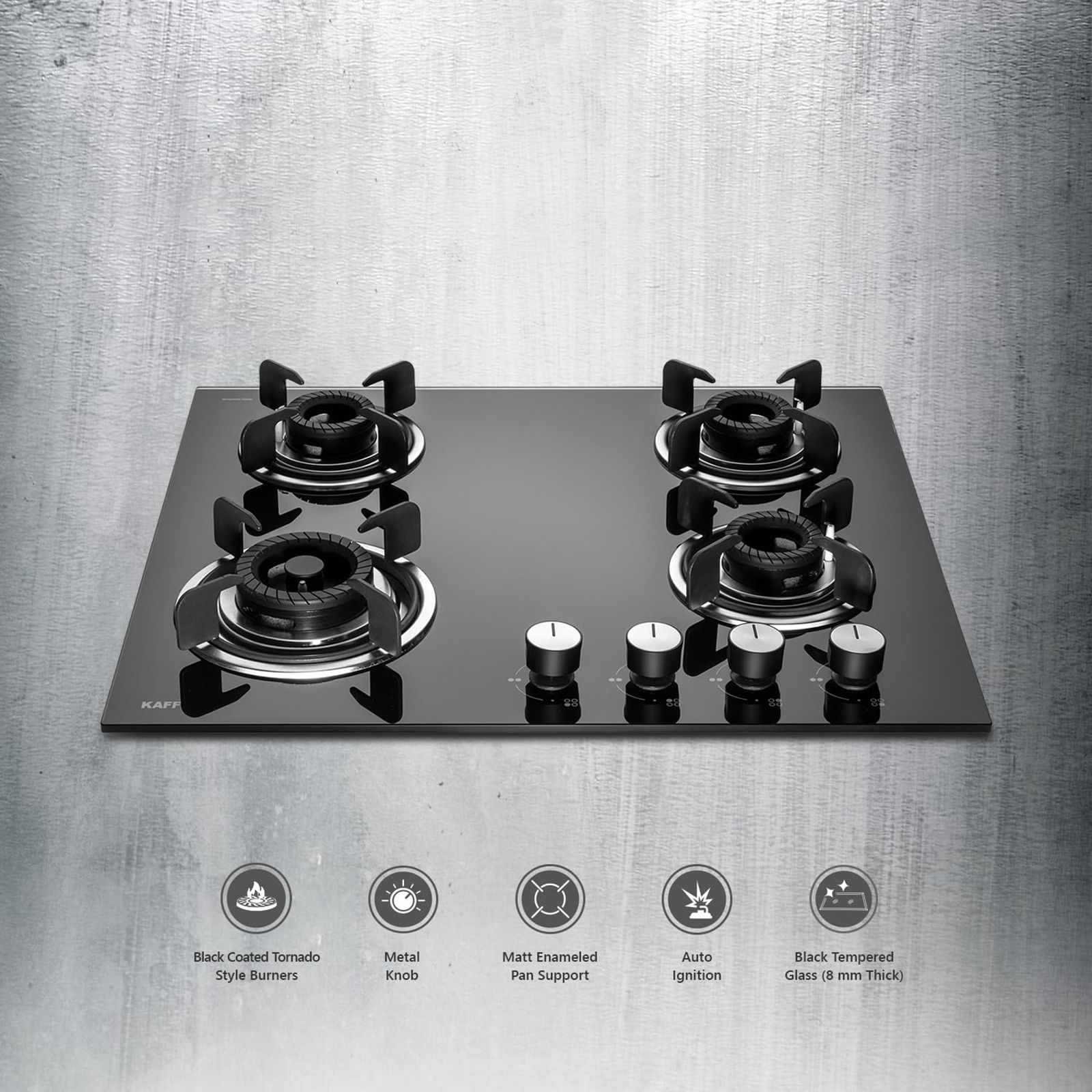KAFF Crista Tempered Glass Top 4 Burner Automatic Hob (Matte Enamelled Pan Support, Black)_18