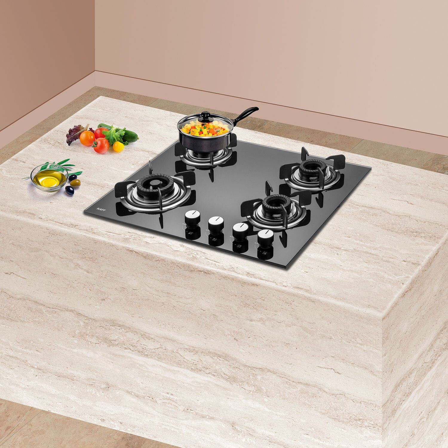 KAFF Crista Tempered Glass Top 4 Burner Automatic Hob (Matte Enamelled Pan Support, Black)_7