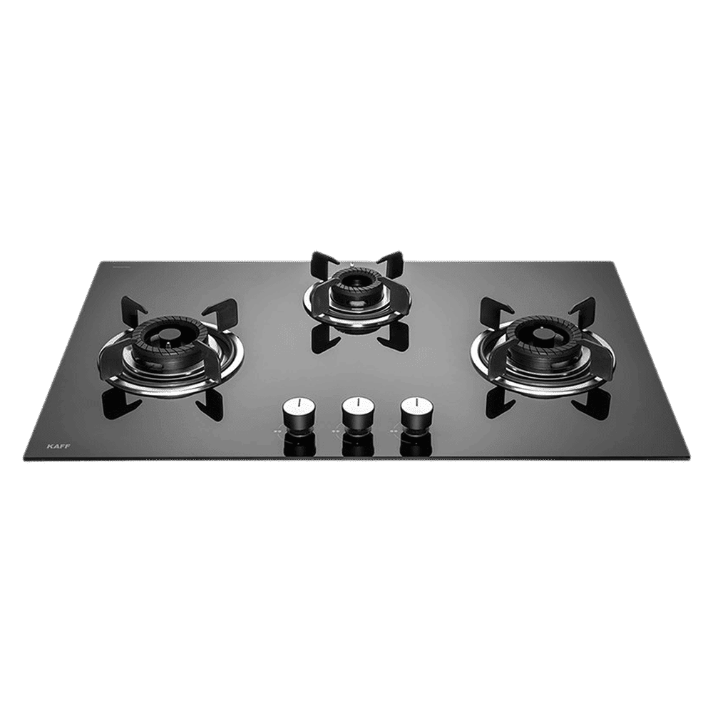 KAFF Crista Tempered Glass Top 3 Burner Automatic Hob (Matte Enamelled Pan Support, Black)_1