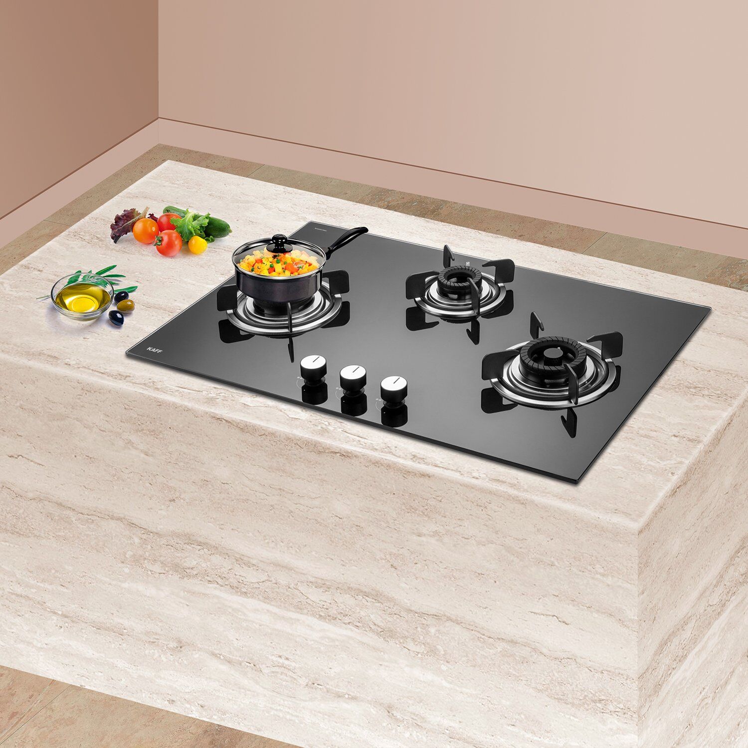 KAFF Crista Tempered Glass Top 3 Burner Automatic Hob (Matte Enamelled Pan Support, Black)_11