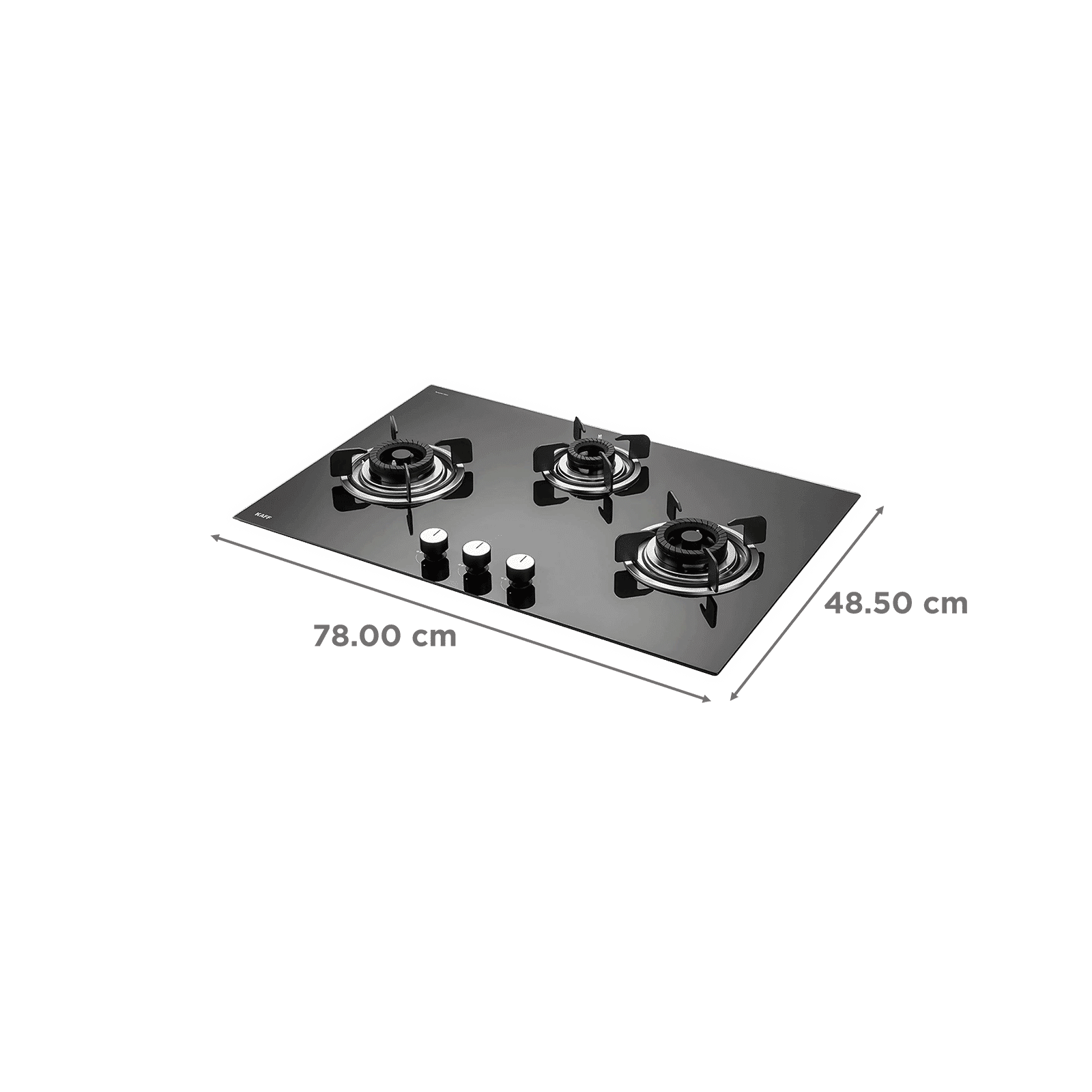 KAFF Crista Tempered Glass Top 3 Burner Automatic Hob (Matte Enamelled Pan Support, Black)_2