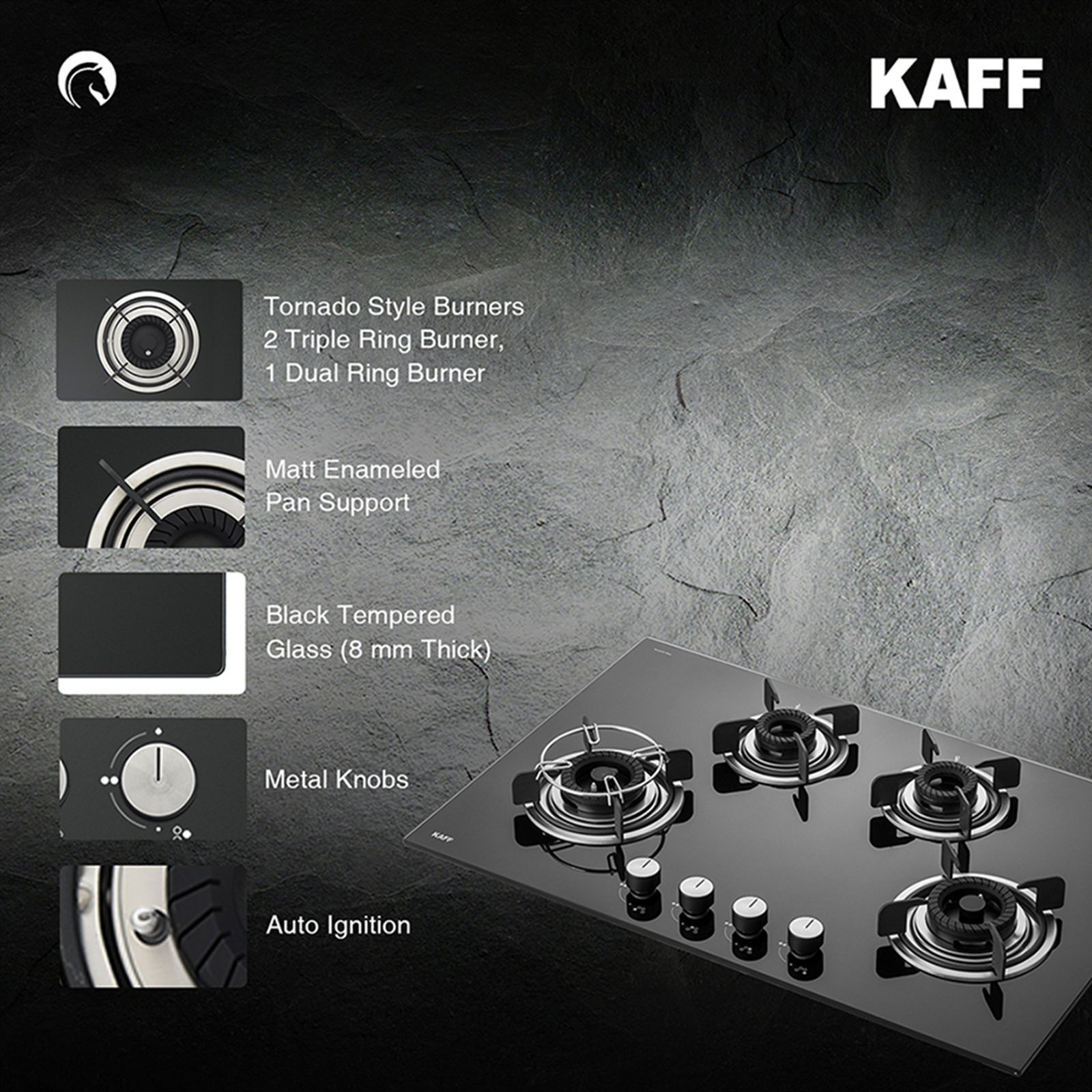 KAFF Crista Tempered Glass Top 4 Burner Automatic Electric Hob (Matte Enamelled Pan Support, Black)_12