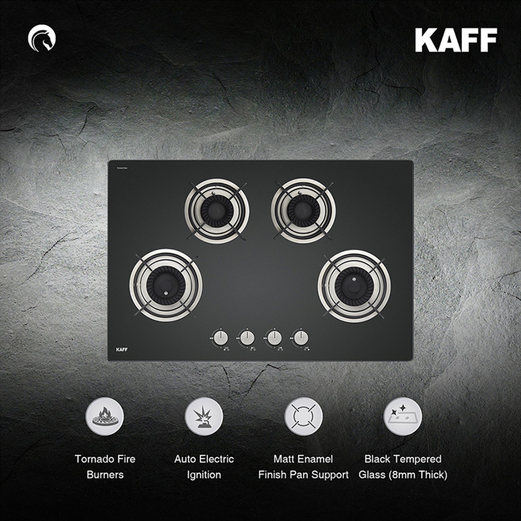 KAFF Crista Tempered Glass Top 4 Burner Automatic Electric Hob (Matte Enamelled Pan Support, Black)_13