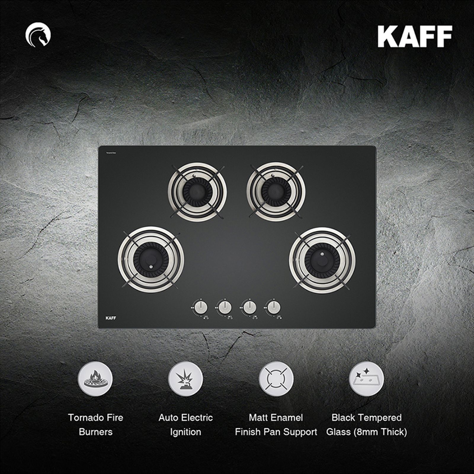 KAFF Crista Tempered Glass Top 4 Burner Automatic Electric Hob (Matte Enamelled Pan Support, Black)_17